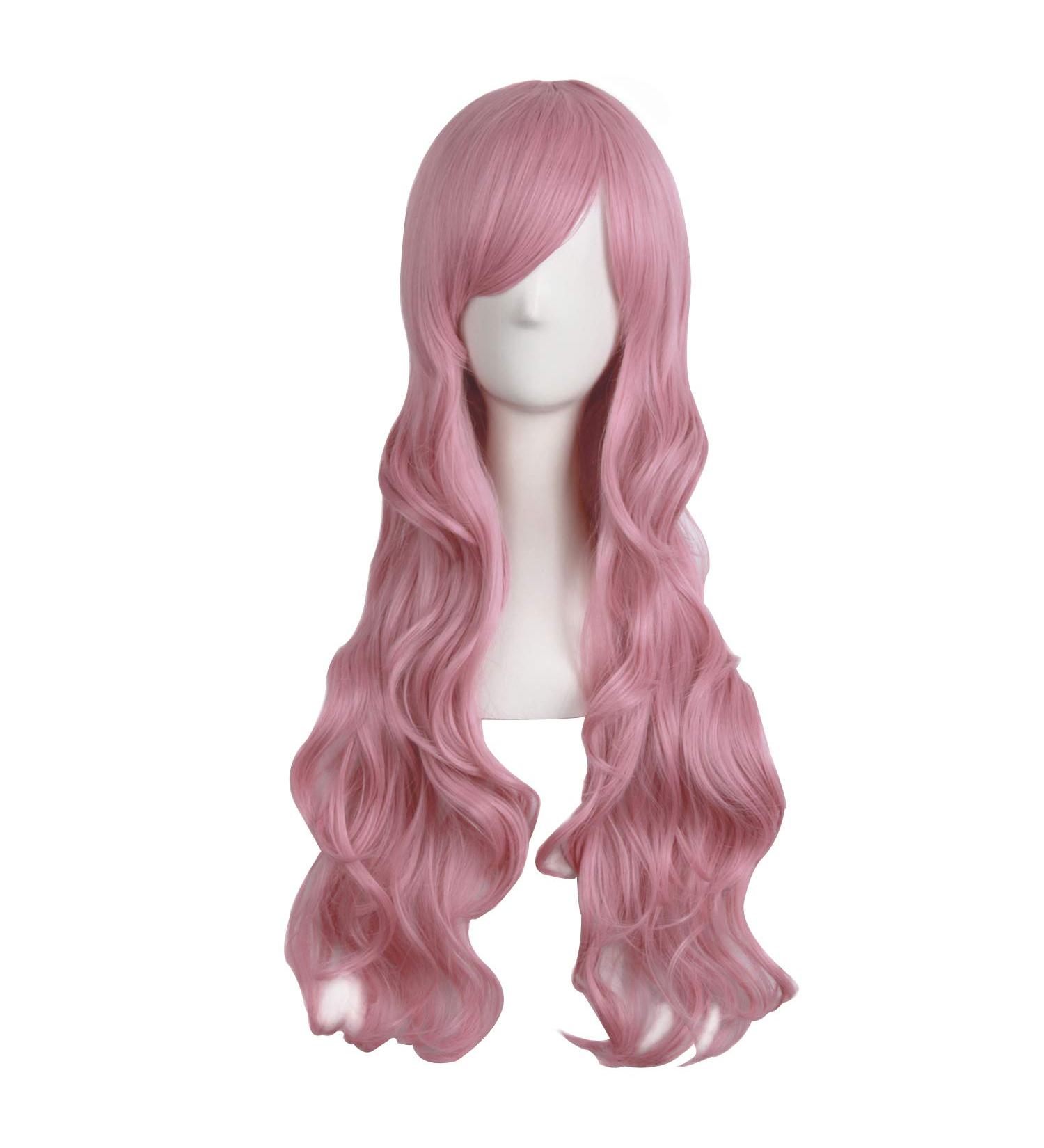 MapofBeauty 28/70cm Long Curly Pink Wig for Women - Charming Full Hair - Buy Online on SooperMarket.com