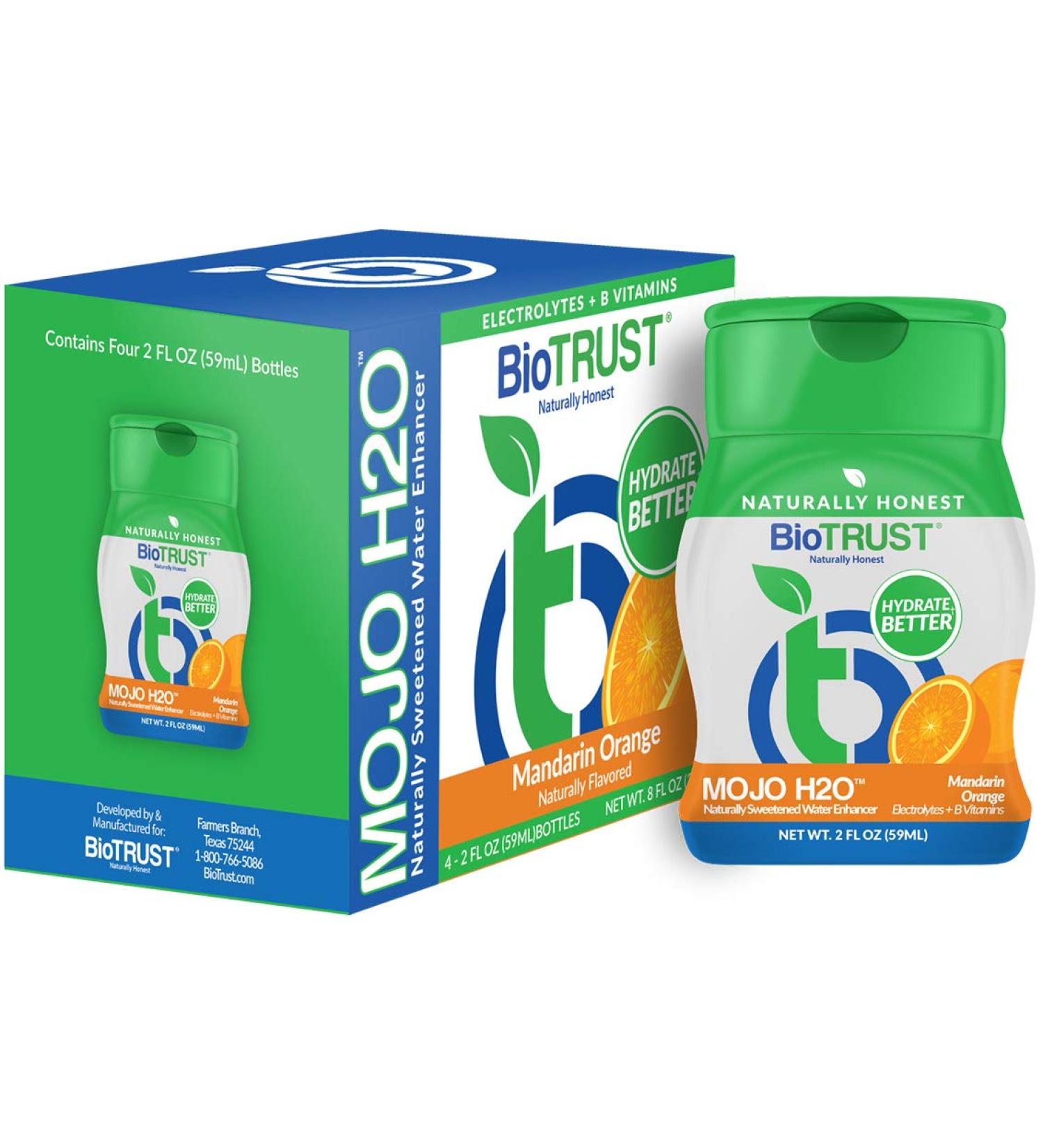 Mojo H2O Natural Water Enhancer Drops with B Vitamins and Electrolytes - Energy Support, Sugar-Free, Zero Calories - Mandarin Orange Flavor (4 pk) - Buy Online on SooperMarket.com