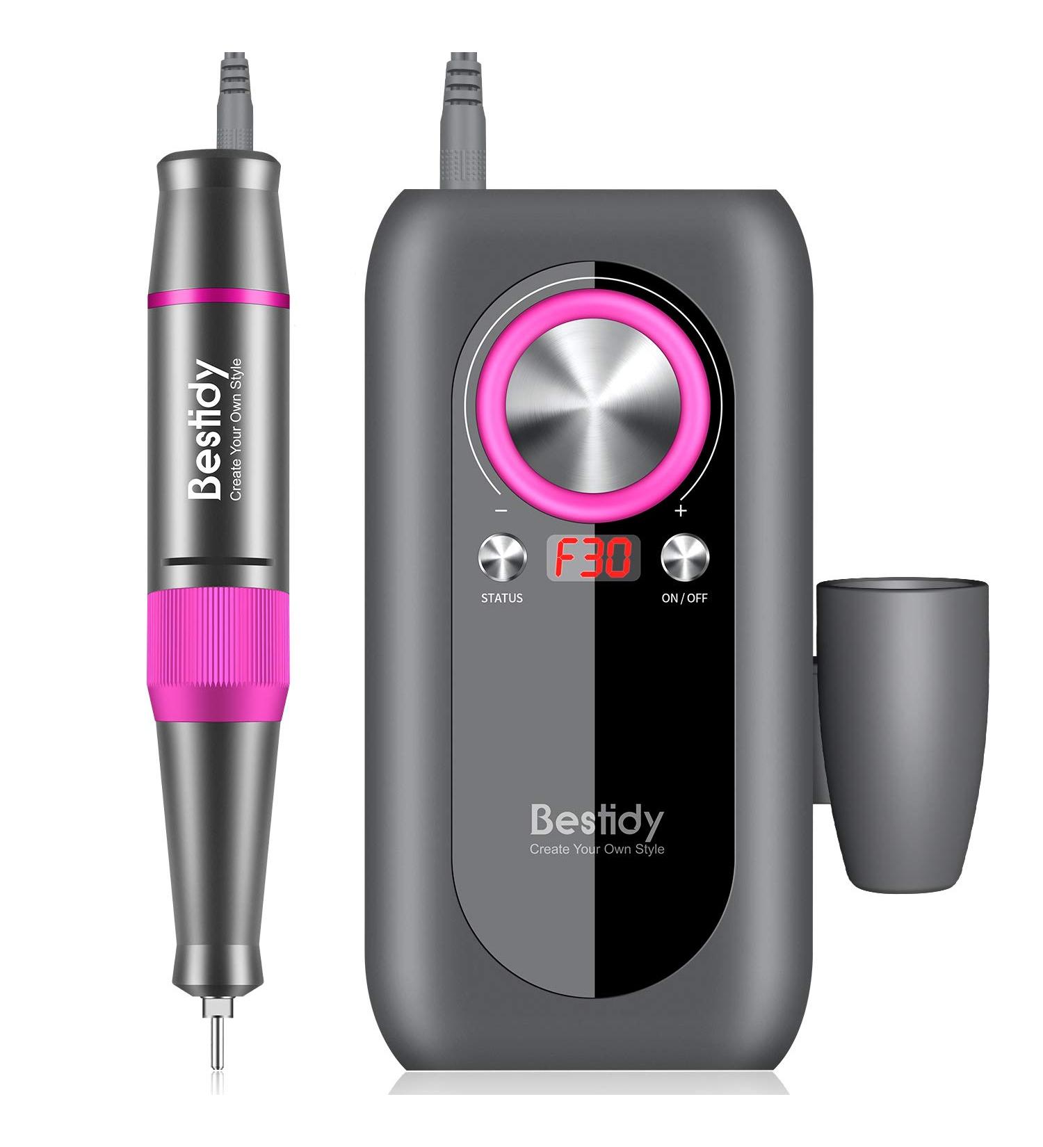 Bestidy Nail Drill Machine 30000rpm Professional Rechargeable Kit with Phone Power Bank - Gray - Buy Online on SooperMarket.com