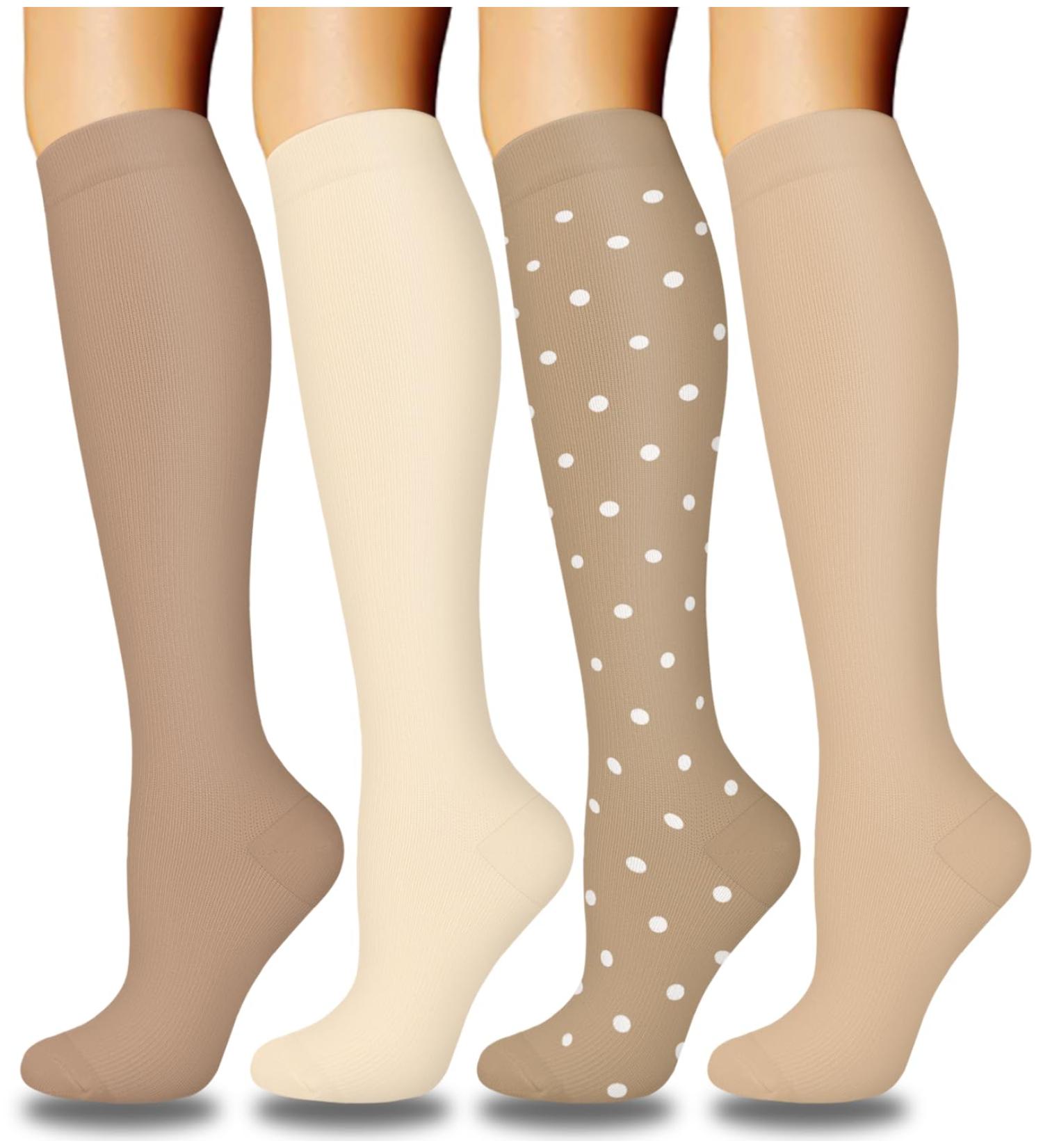 Actinput Compression Stockings for Men & Women - 4 Pairs of Colorful Support Socks for Sports Travel Running and Nursing | Size S-M - Buy Online on SooperMarket.com