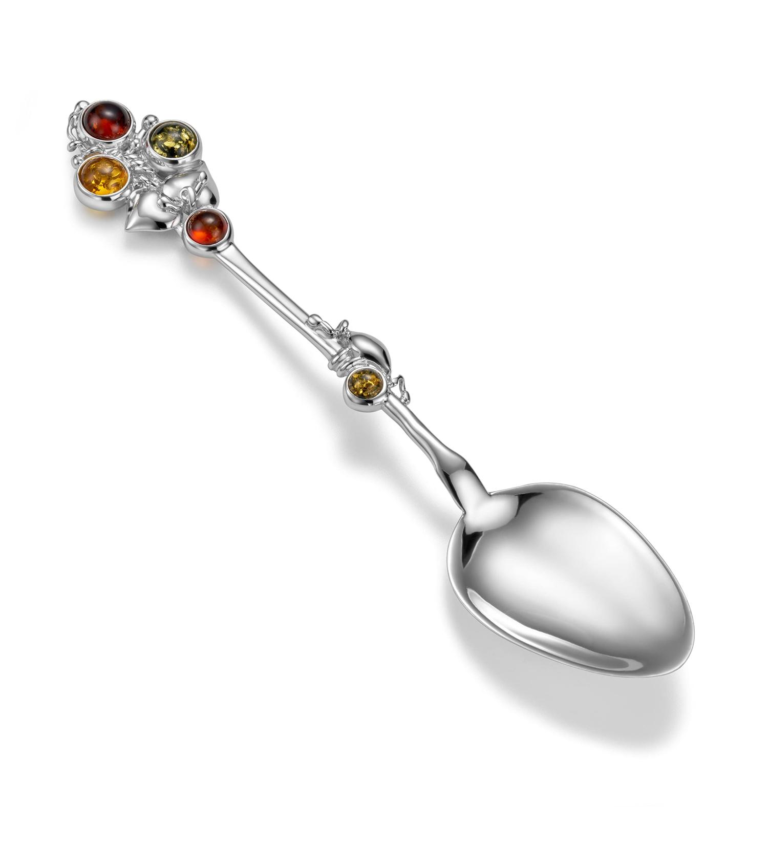 Fish Children's Christening Gift - Real Silver 925 Baby Spoon with Amber | Eco-Friendly Packaging for Birth Celebrations - Buy Online on SooperMarket.com