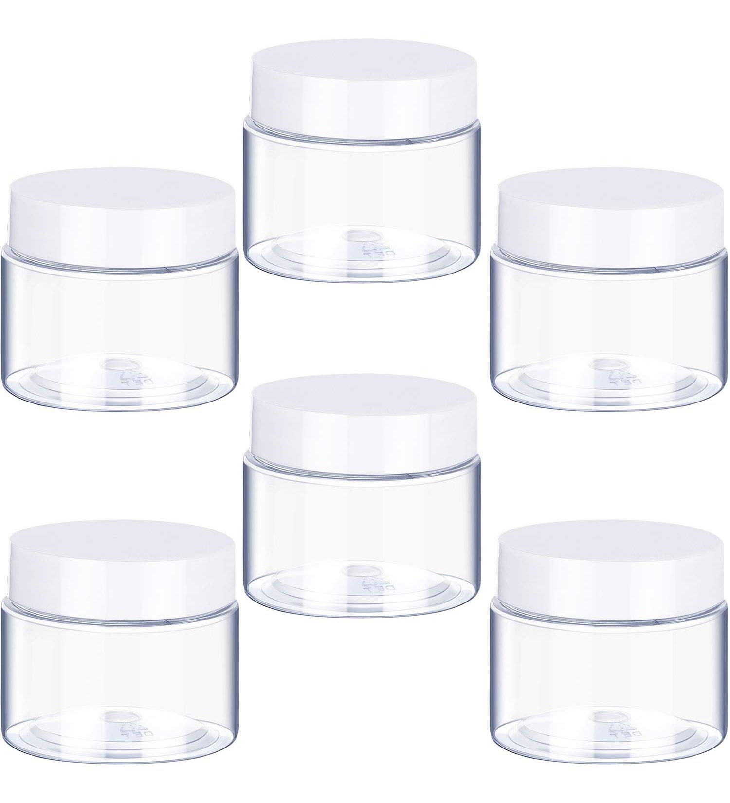 6 Pack 1 oz Clear Plastic Pot Jars with White Lids for Travel Storage - Leak Proof Cosmetic Containers for Makeup, Nails, Jewelry - White-1 oz - Buy Online on SooperMarket.com