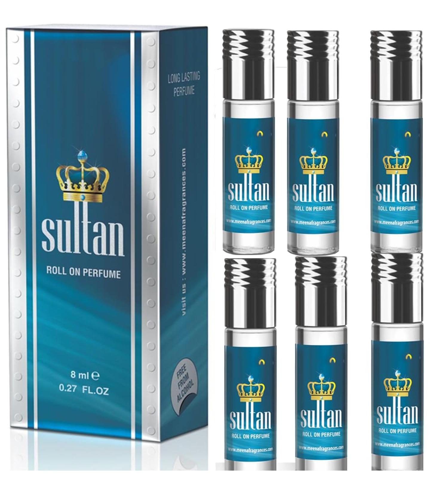 BlueQueen Sultan Roll On Perfume Alcohol Free Long Lasting Jasmine Perfume for Women and Men | Hypoallergenic Travel Size Jasmine Oil Perfume Roll On - 8Ml - Pack of 6 - Buy Online on SooperMarket.com