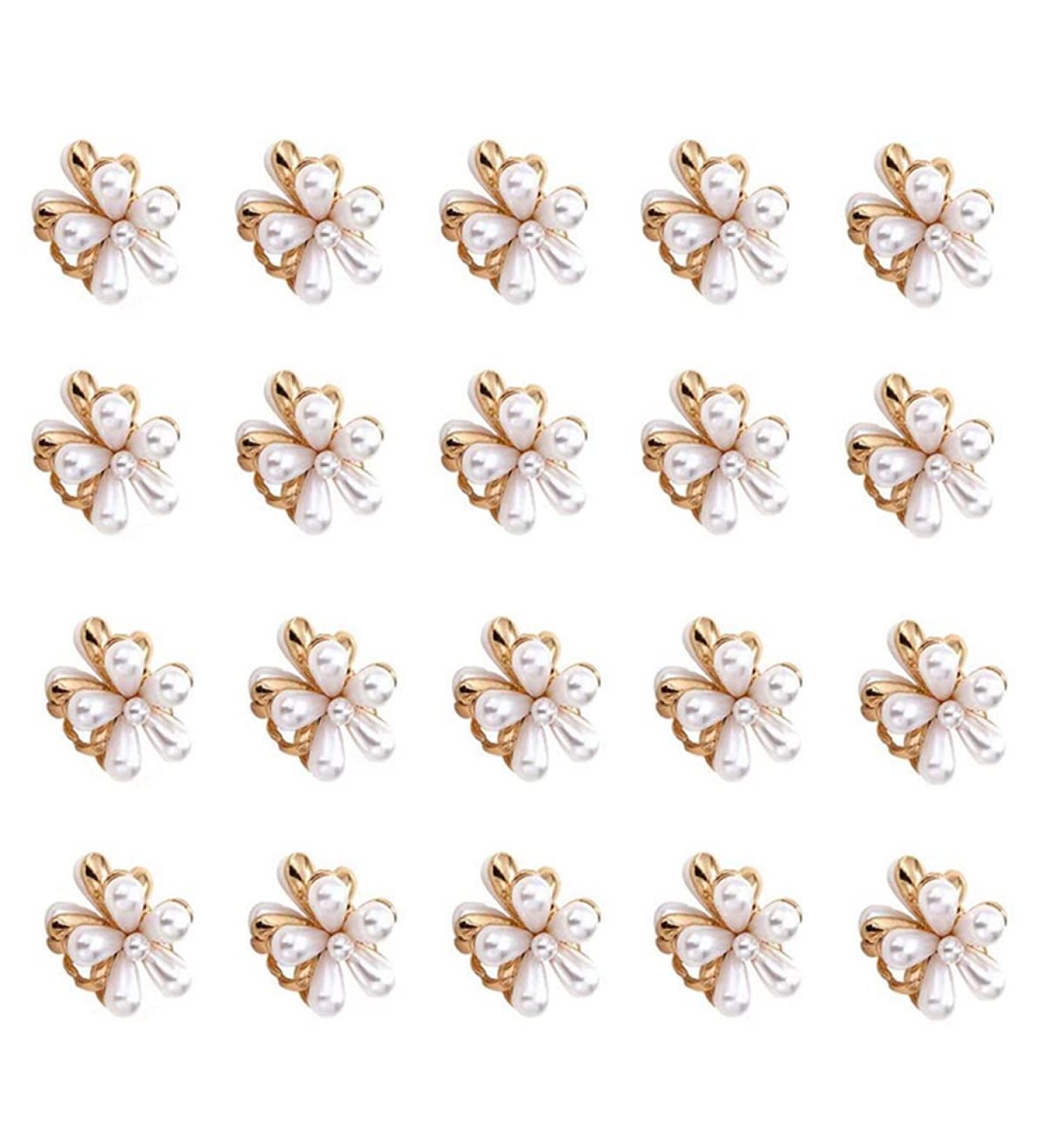 Mini Pearl Flower Hair Claw Clips - Set of 20 | Sweet Daisy Design | Decorative Hair Accessories for Women and Girls - Buy Online on SooperMarket.com