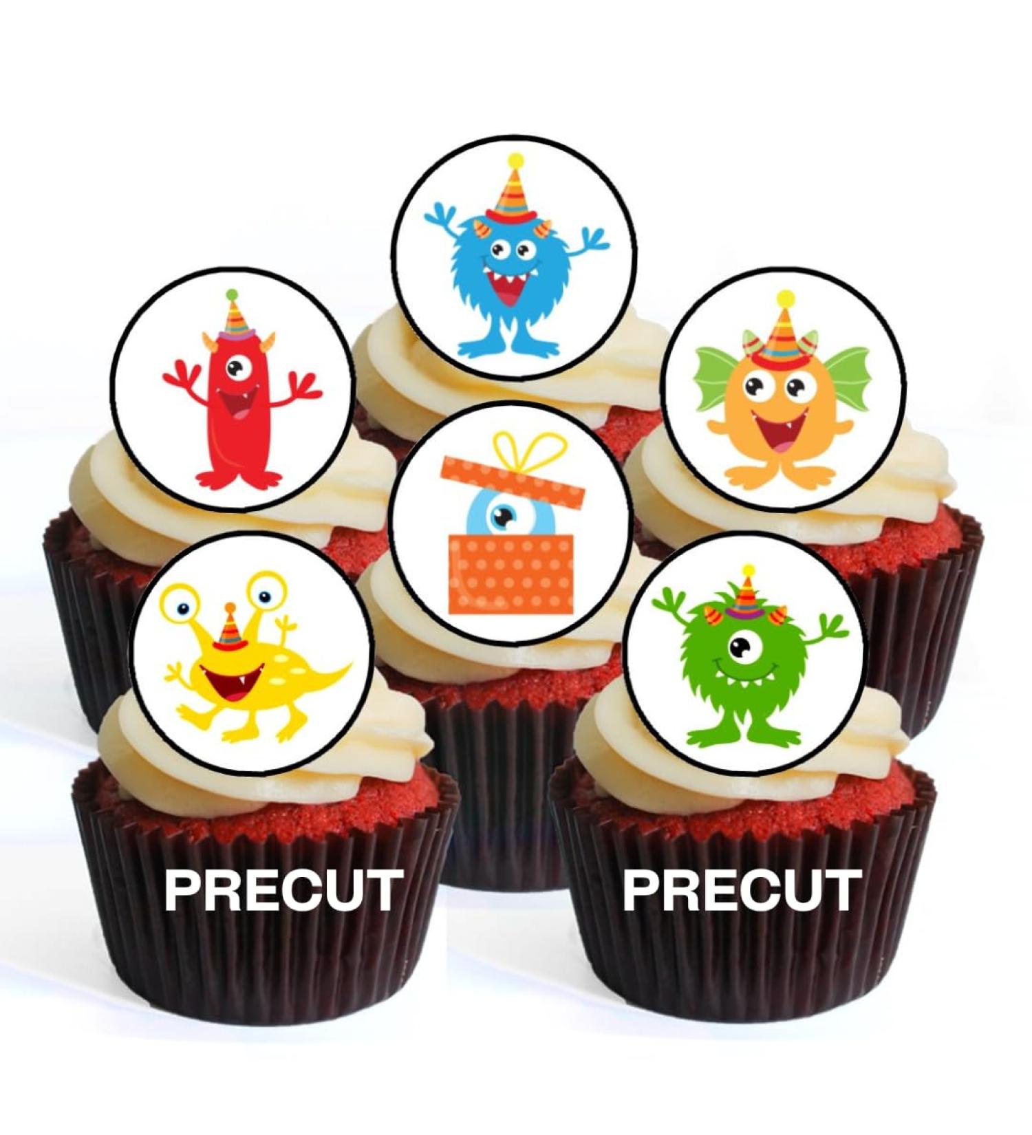 PRECUT Monsters Edible Cupcake Toppers - Monsters Birthday Party Theme Premium Thickness SWEETENED VANILLA - wafer card disc cake decorations (Pack of 24) - Buy Online on SooperMarket.com