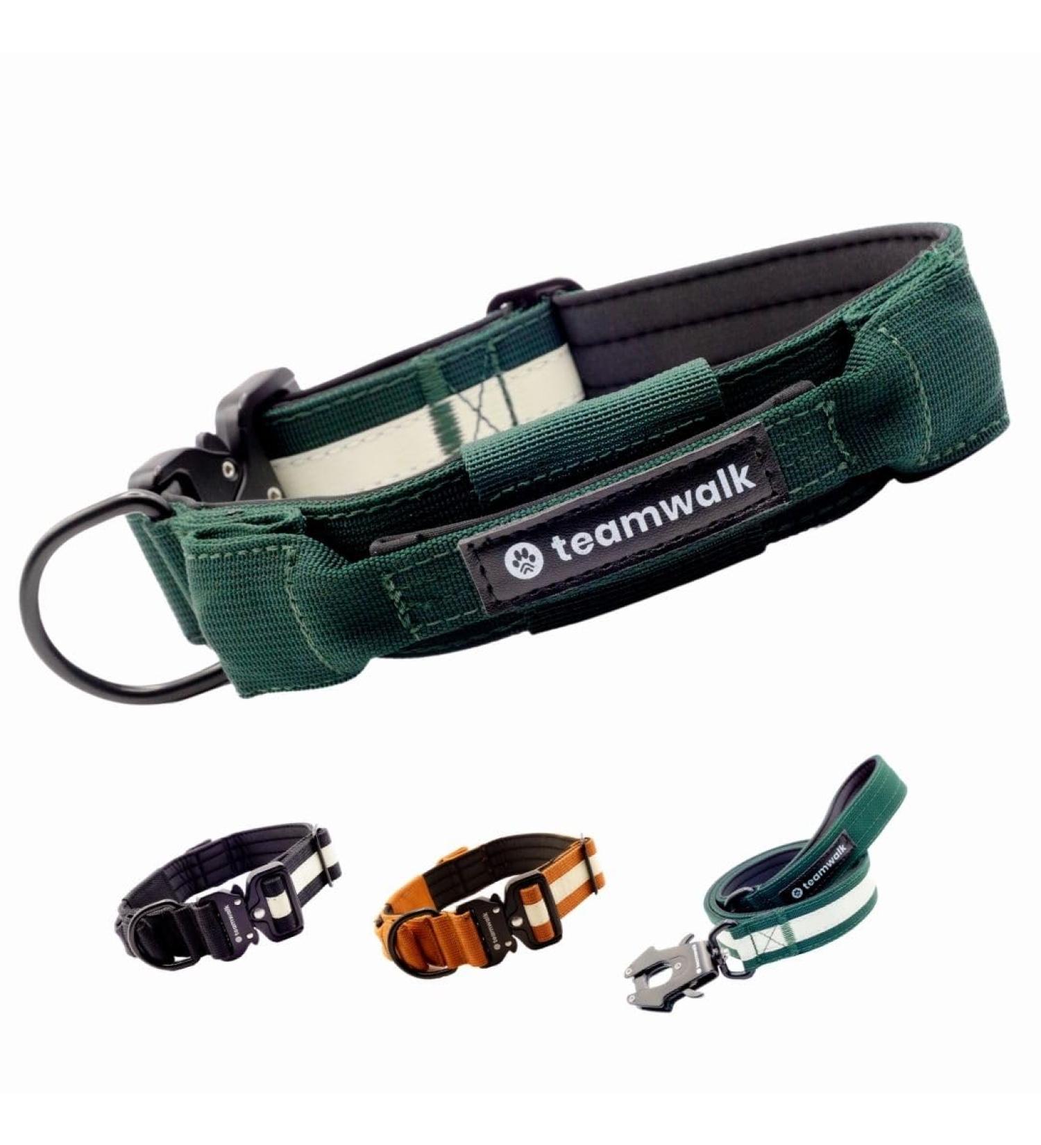 Teamwalk Premium Dog Collar - Magnetic Handle Light Strip Adjustable Soft Upholstery Robust Buckle | Suitable Line Available - Forest Green Size S - Buy Online on SooperMarket.com