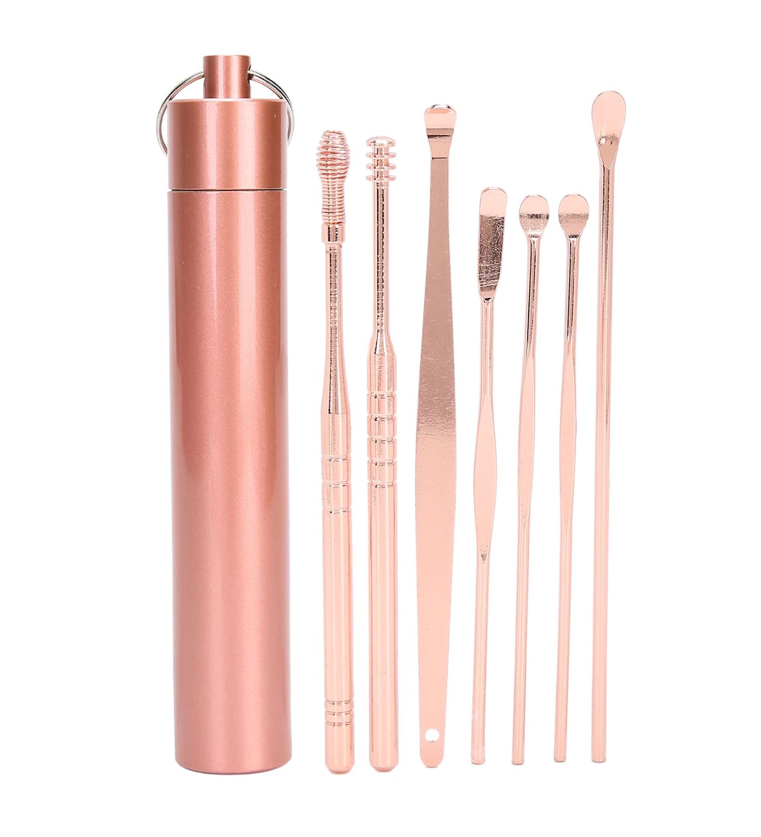 7pcs Stainless Steel Spiral Earwax Cleaner Set - Portable Ear Pick Spoon Tool Kit in Rose Gold - Buy Online on SooperMarket.com