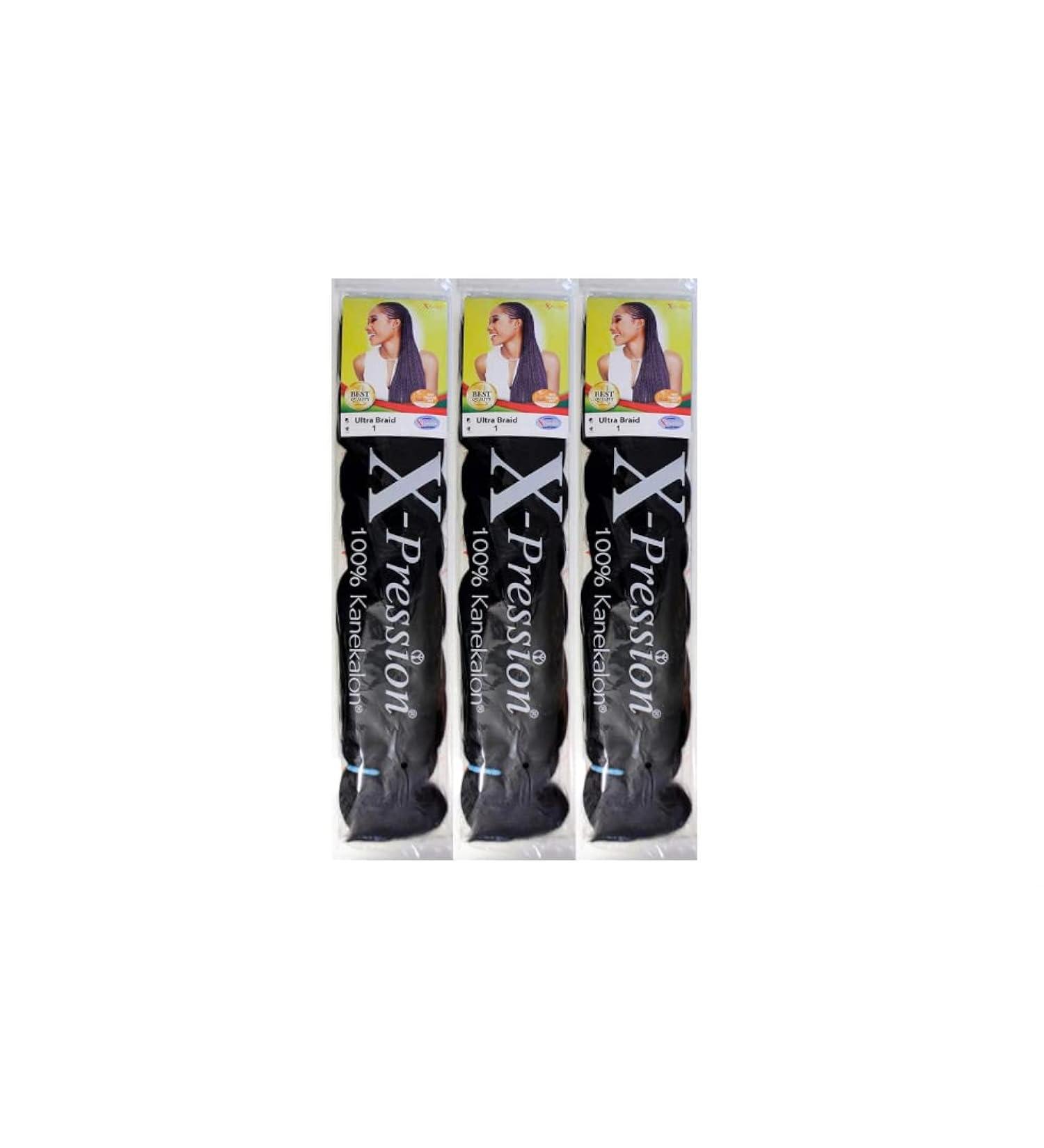 X-pression Ultra Braid Artificial Hair Extension #1 Black Approx. 210cm (3 PCS OFFER) Black 210 cm (Pack of 3)