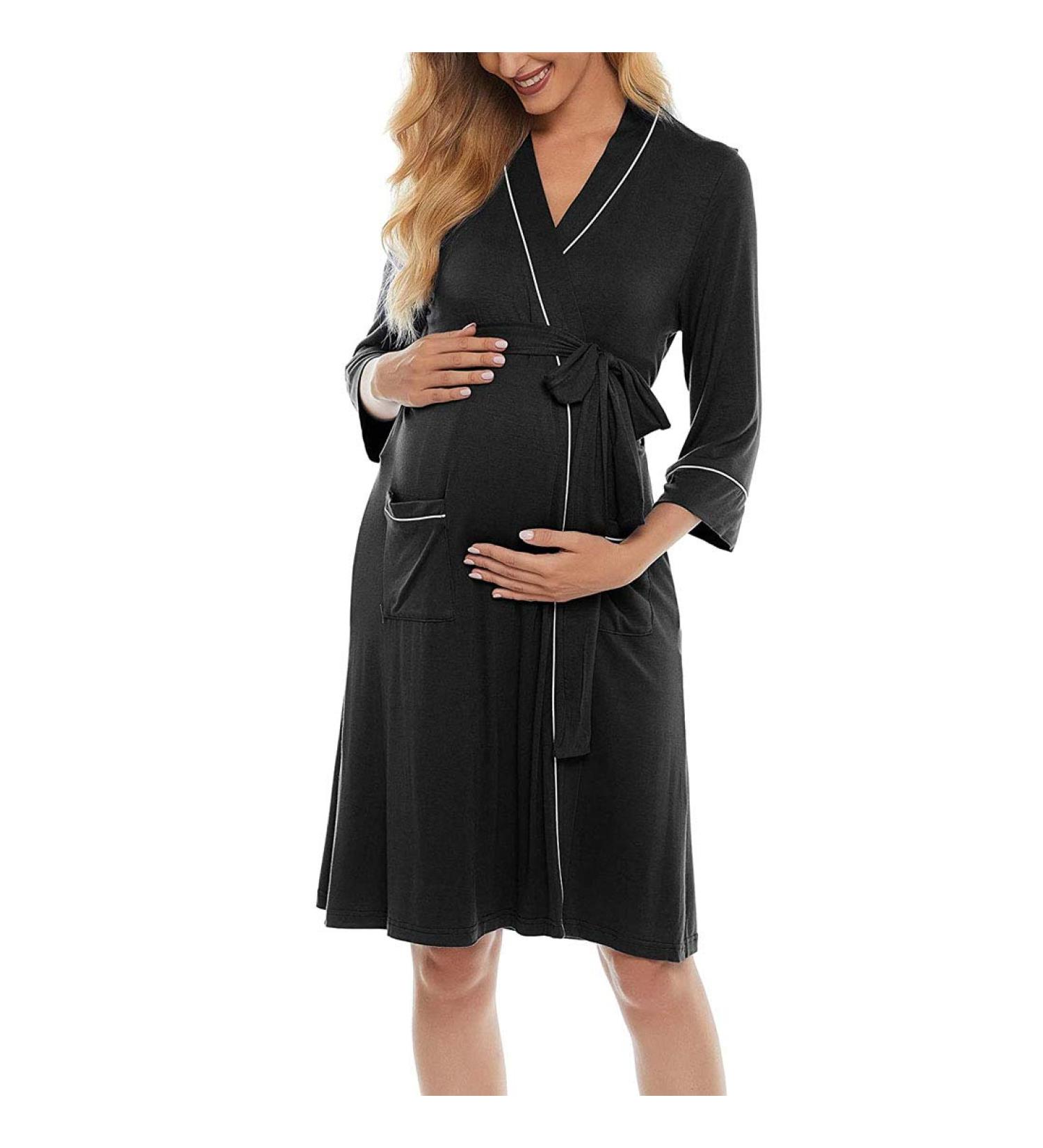 OCCIENTEC Women's Maternity Nursing Robe | Hospital Delivery Nightgown | Breastfeeding Nightdress | XL Black - Buy Online on SooperMarket.com
