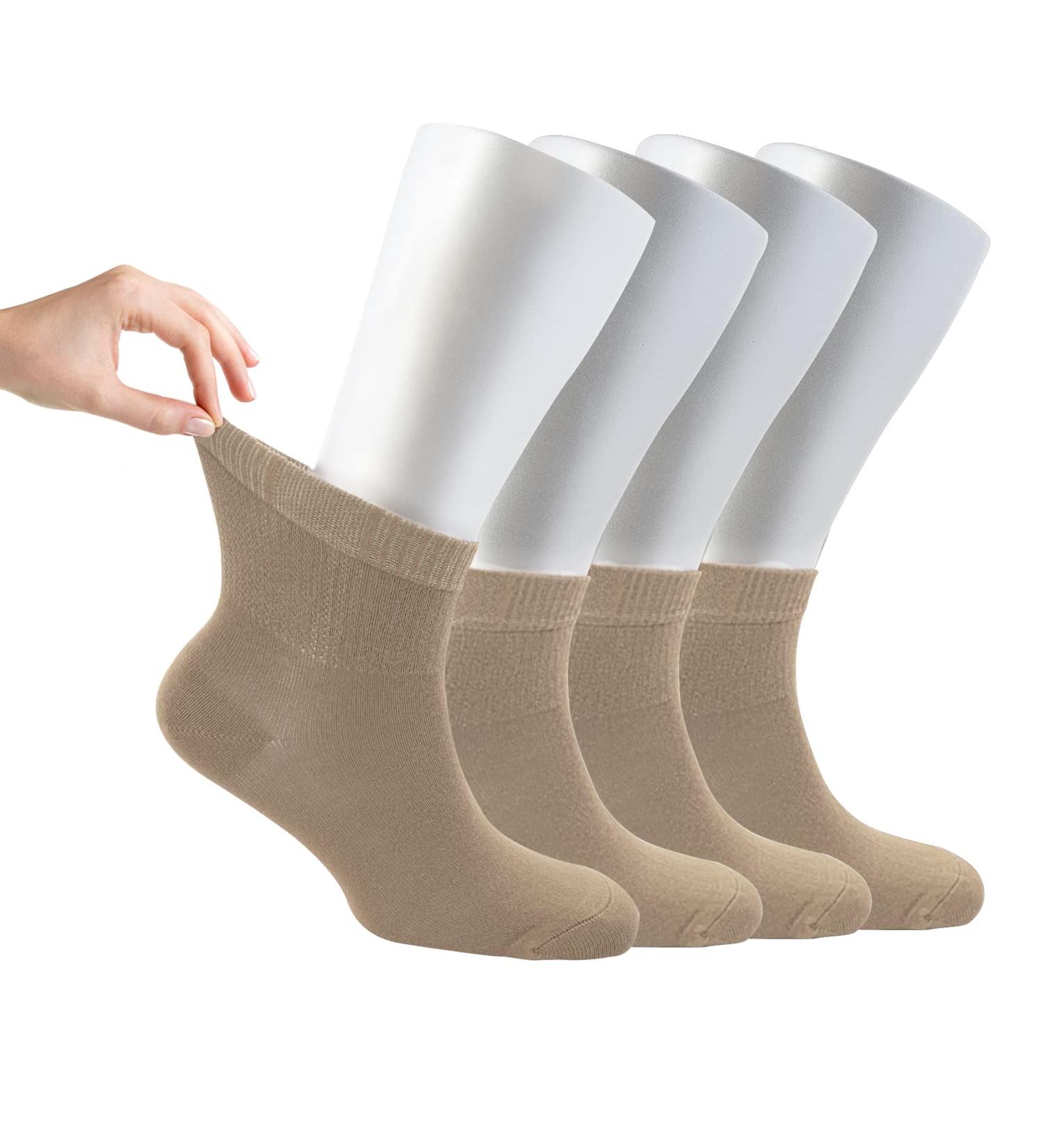 Cosyfeel Women Loose Diabetic Socks | 4-Pack Neuropathy Ankle Socks for Ladies | Super Soft Eco-Friendly Bamboo Material | Durable with Seamless Toe | Multicolour Patterns | 4 Seasons 7-9 1/2 LIGHT BEIGE - Buy Online on SooperMarket.com