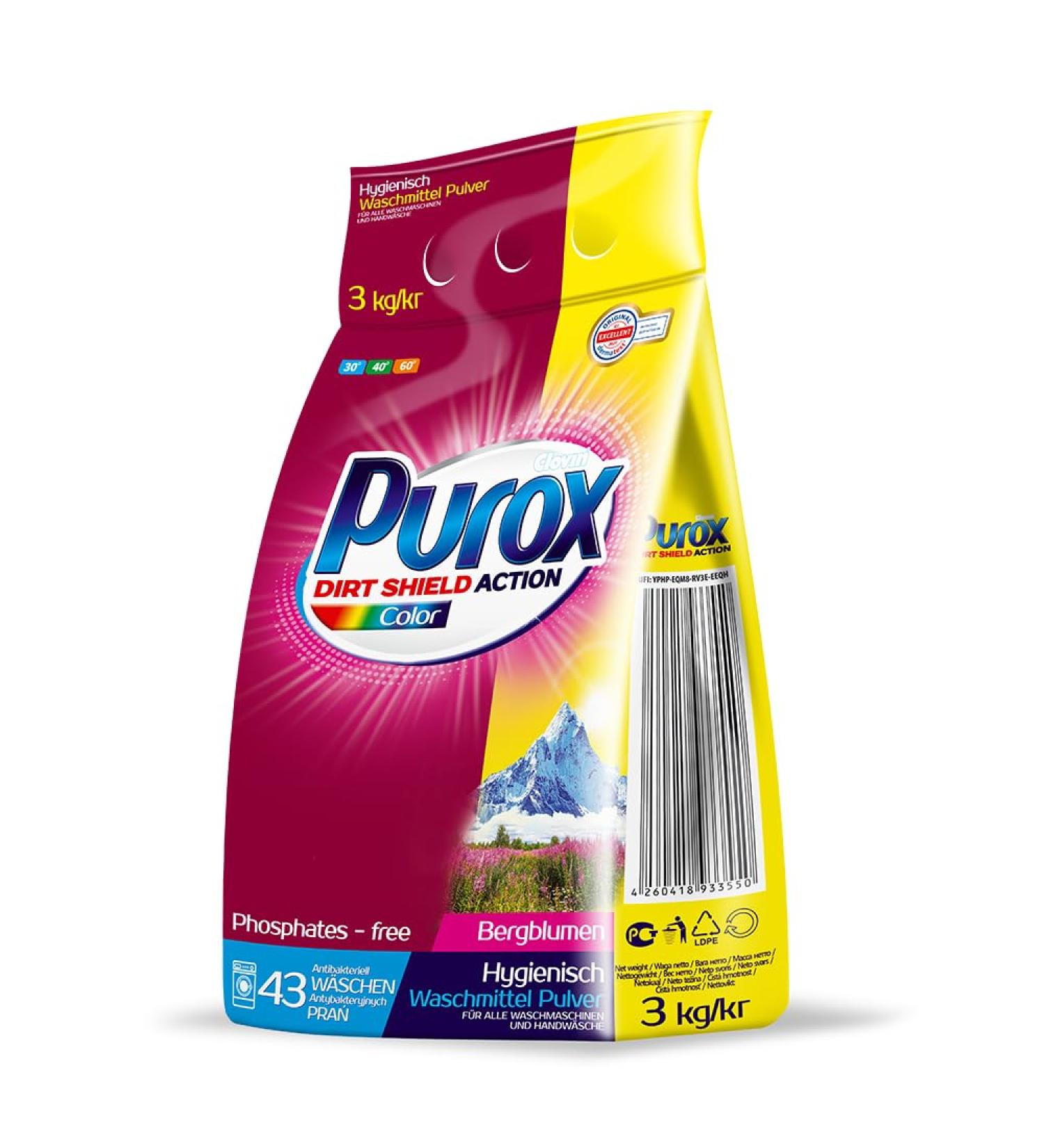 Buy PUROX COLOR Washing Powder 3kg - 43 WL Foil Bag Detergent for Bright Colors | International Shipping - Buy Online on SooperMarket.com