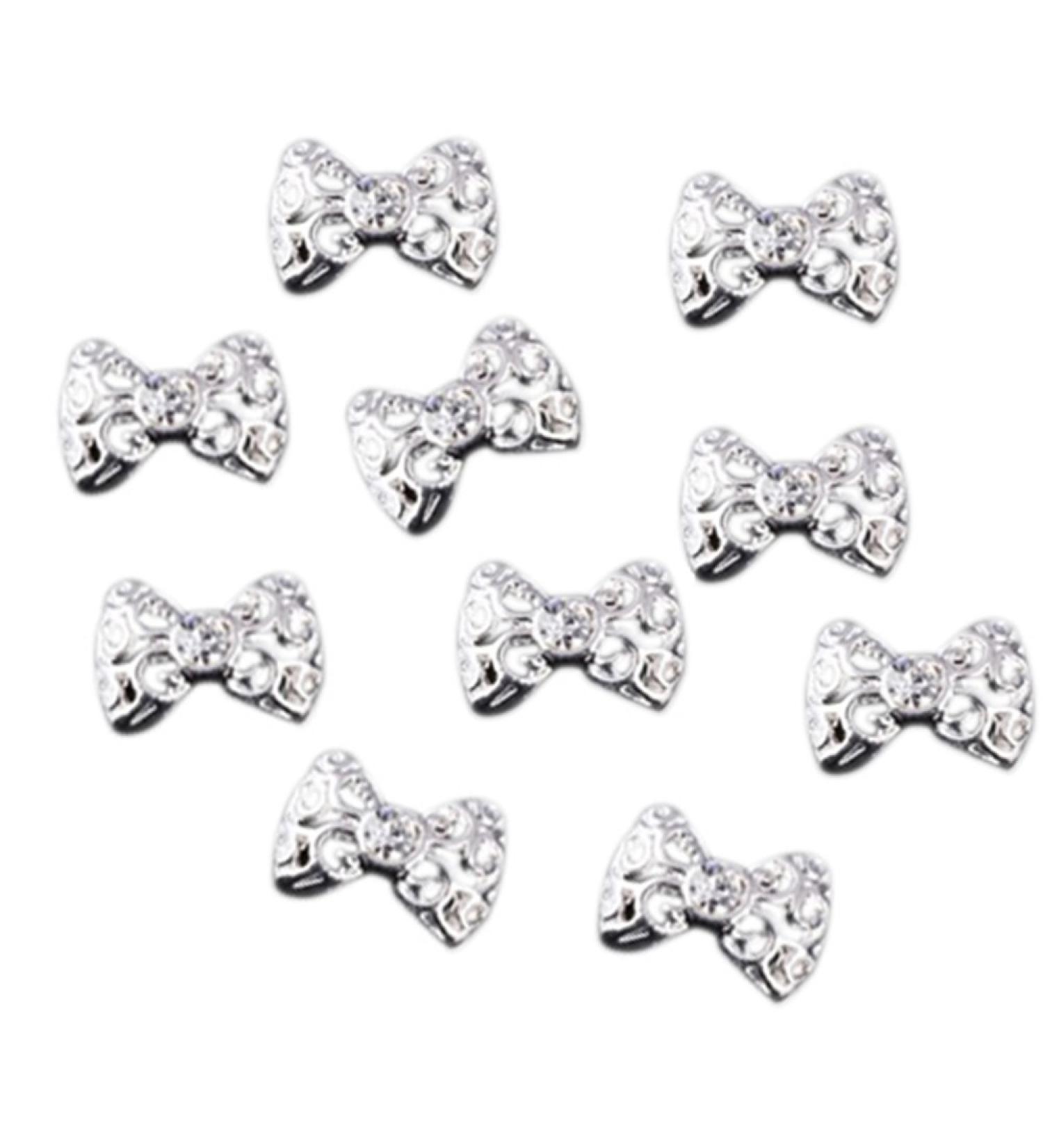 Broadfashion 10pcs 3D Glitters Bowknot Nail Stickers | Silver Bow Rhinestone Nail Art Decoration - Shop Internationally - Buy Online on SooperMarket.com