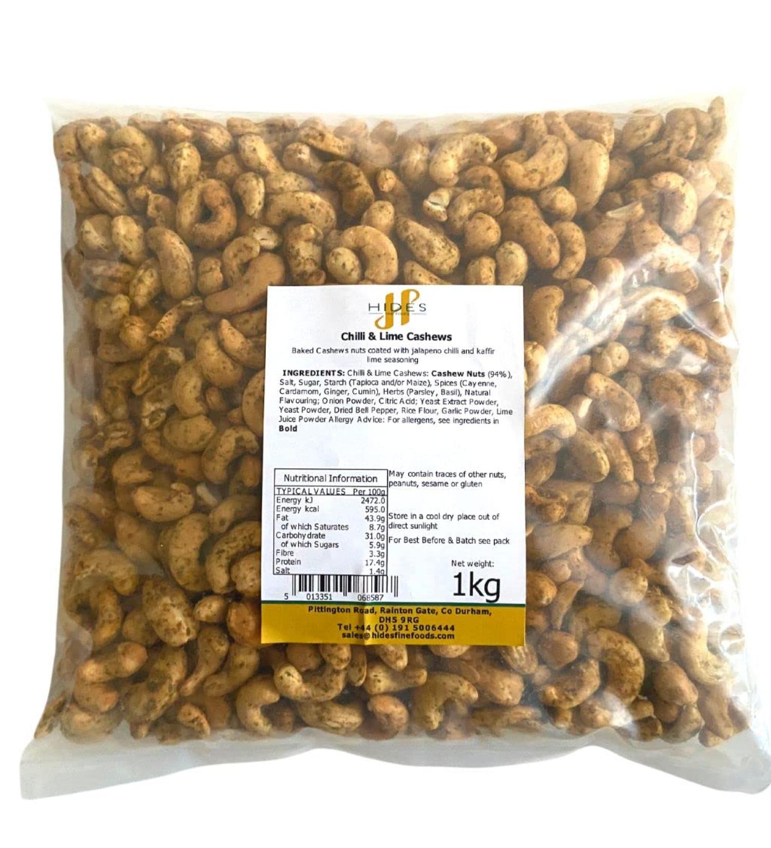 Hides Fine Foods - Chilli & Lime Cashews 1kg - Suitable for Vegetarians - GMO Free - Snacking - Protein Snack - Bar Snack - Perfect for Parties -Heart Healthy Fats - Low in Sugar - High in Fibre - Buy Online on SooperMarket.com