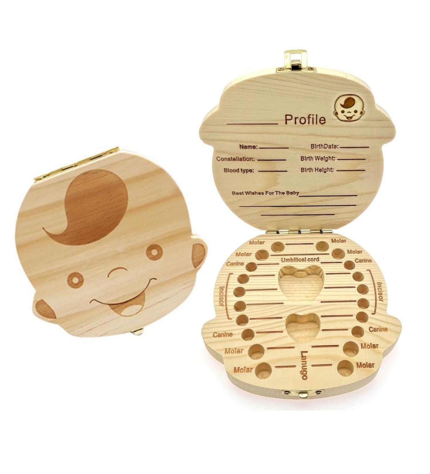 JZK Wooden Baby Milk Teeth Storage Keepsake Box - Baby Tooth Holder for 4-12 Years - Ideal Birthday or Christening Gift for Boys - Beige - Buy Online on SooperMarket.com