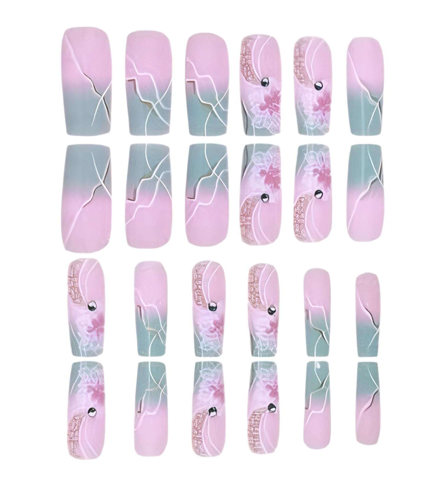 1 Set Acrylic Press On Nails Square Fake Nails with Glue Reusable Cute Press On Nails Gradient Flower Fake Nails with Designs Full Cover Medium Coffin Press On Nails for Women Girls Cute Press on NAI - Buy Online on SooperMarket.com