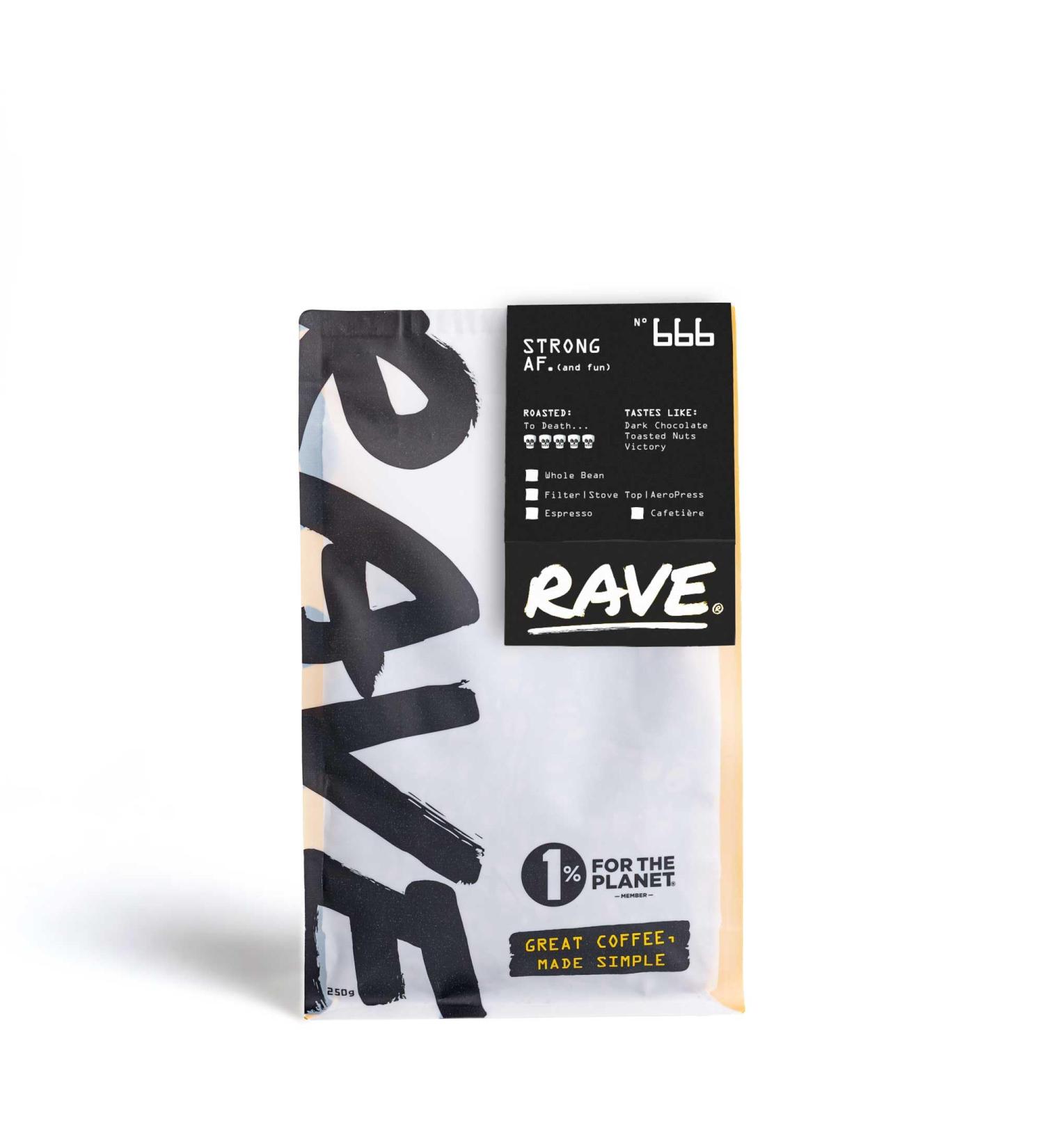 Rave Coffee - Strong AF Blend N 666 Espresso Grind Freshly Roasted Ground Coffee 250g 250 g (Pack of 1) Espresso - Buy Online on SooperMarket.com