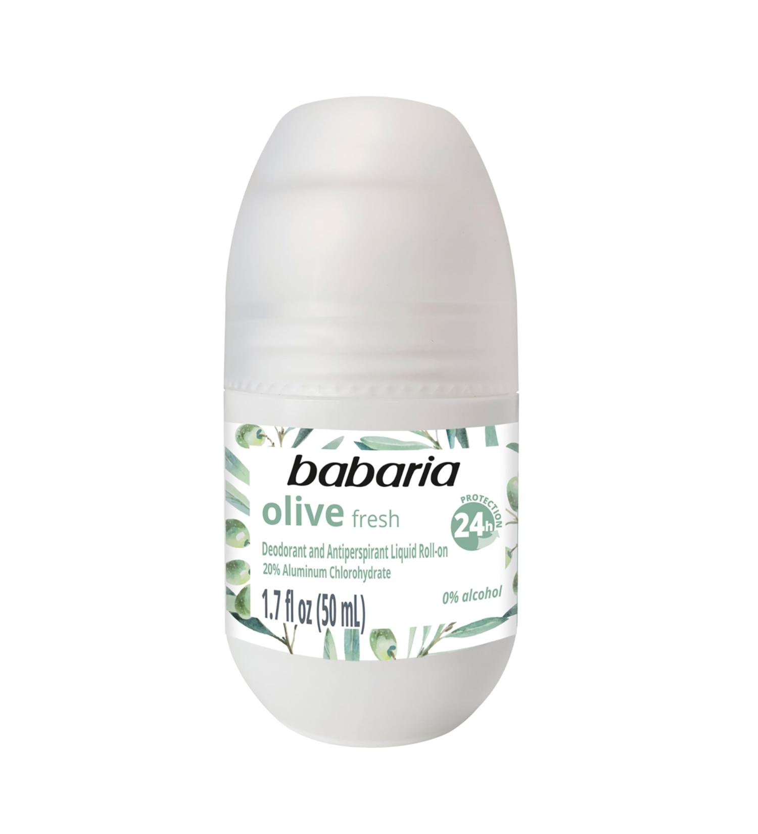 Babaria Roll-On Deodorant Olive Oil - Antiperspirant for Women and Men - 24-Hour Protection - Moisturizing Anti Sweat Deodorant - 1.7 oz