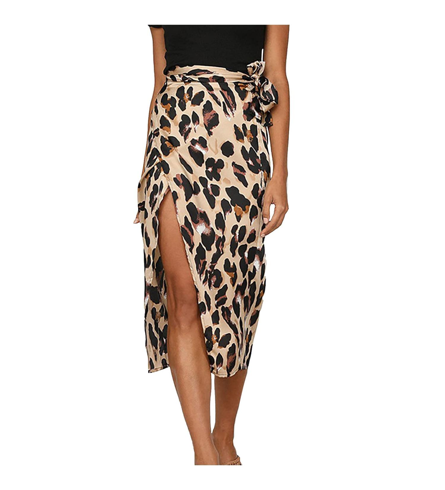 Sanahy Women's Boho Leopard High Low Split Skirt - M Brown - Buy Online on SooperMarket.com