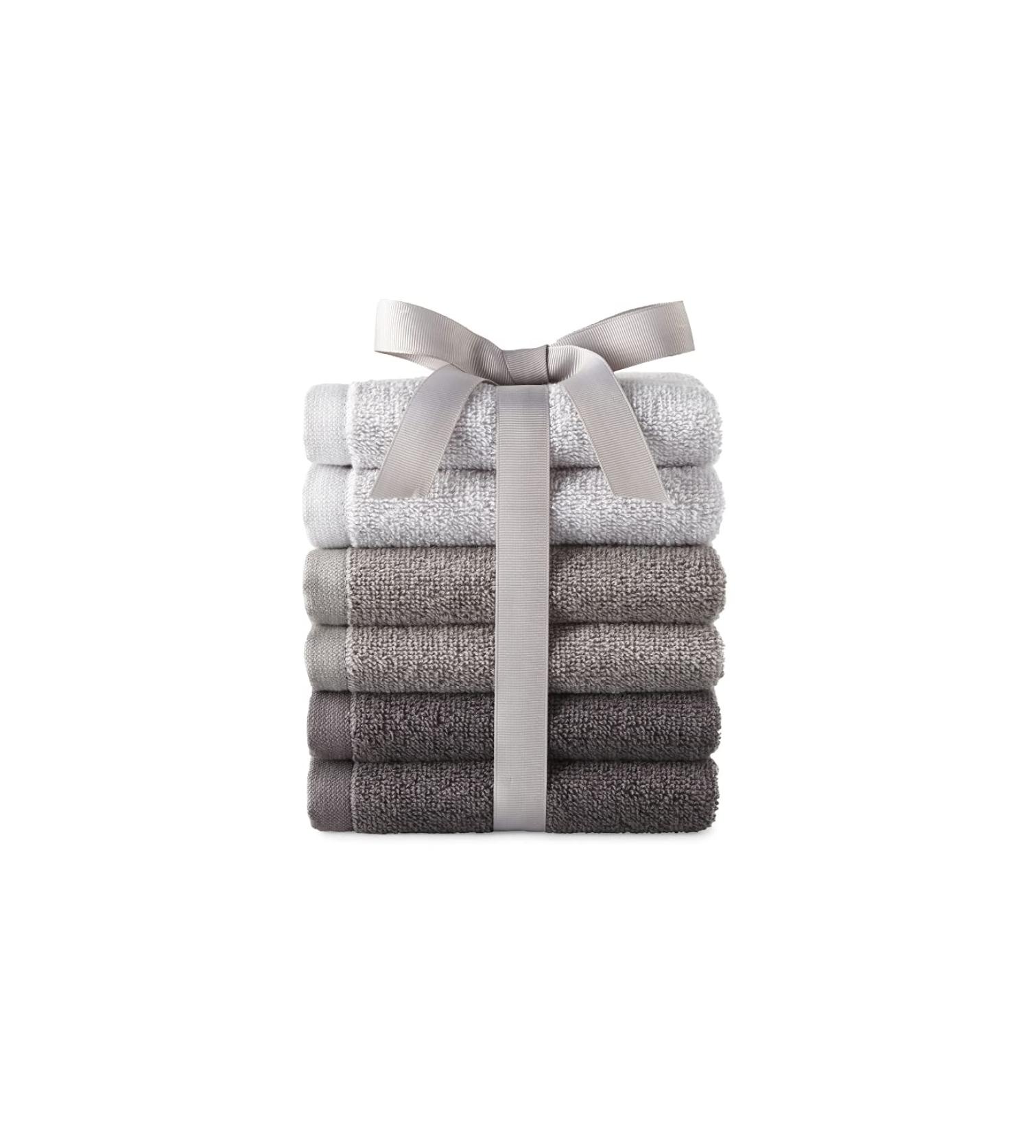 Morgan Home 6 Pack Terry Cotton Wash Cloths Rags Orchid Aqua Blue Teal White Gray Green Grey Pink Red Brown Tan Multi Color (Gray Grey) 12 x 12