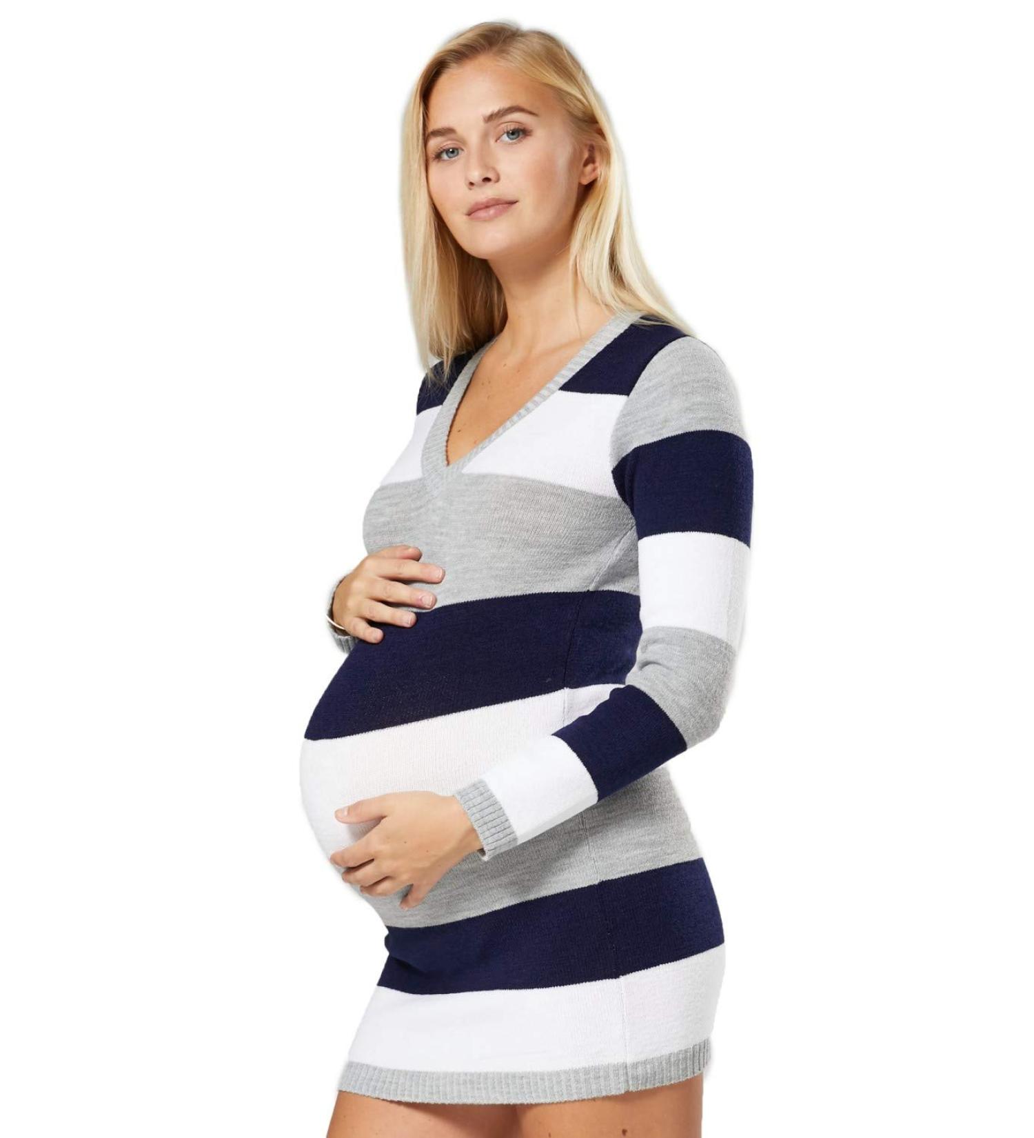 Happy Mama Maternity Stretch Knit Colour Block Jumper Dress - Navy - Size 16-18 - Buy Online on SooperMarket.com