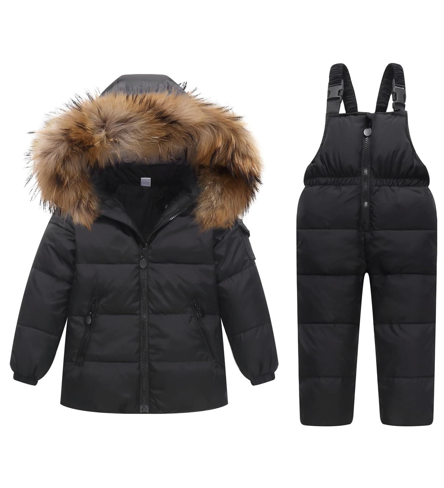 Kids Winter Puffer Jacket and Snow Bib Pants 2-Piece Snowsuit Set | Hooded Down Coat & Snow Pants Outfit | 3-4 Years, Black - Buy Online on SooperMarket.com