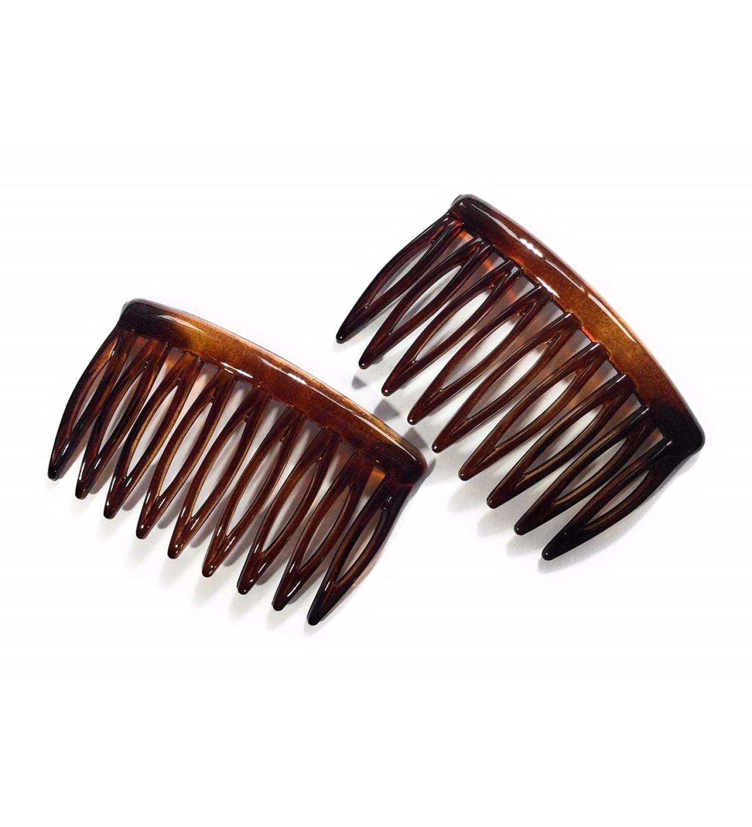 2 x mini insert comb approx. 5.2 x 3 cm Havana brown split tooth insert comb made in France (510h)