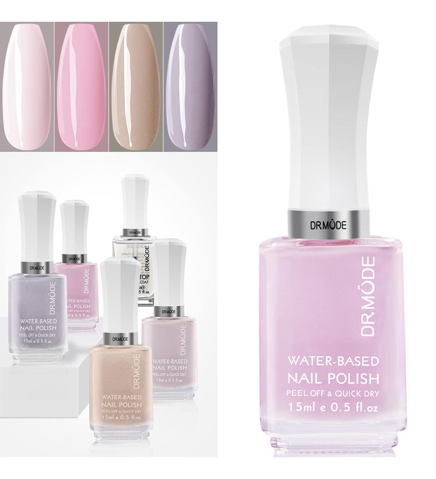 Non Toxic Peel Off Nail Polish Set - Quick Dry Water-Based Lacquer for Women & Kids - 4 Colors with Base Coat & Top Coat - 5 Bottles 0.5 fl oz - Buy Online on SooperMarket.com