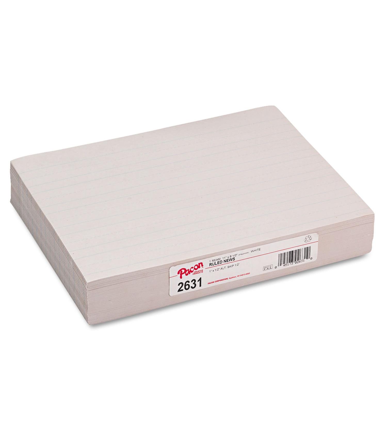 Pacon 2631 Skip-A-Line Ruled Newsprint Paper, 30 Lbs., 11 X 8-1/2, White, 500 Sheets/Pack