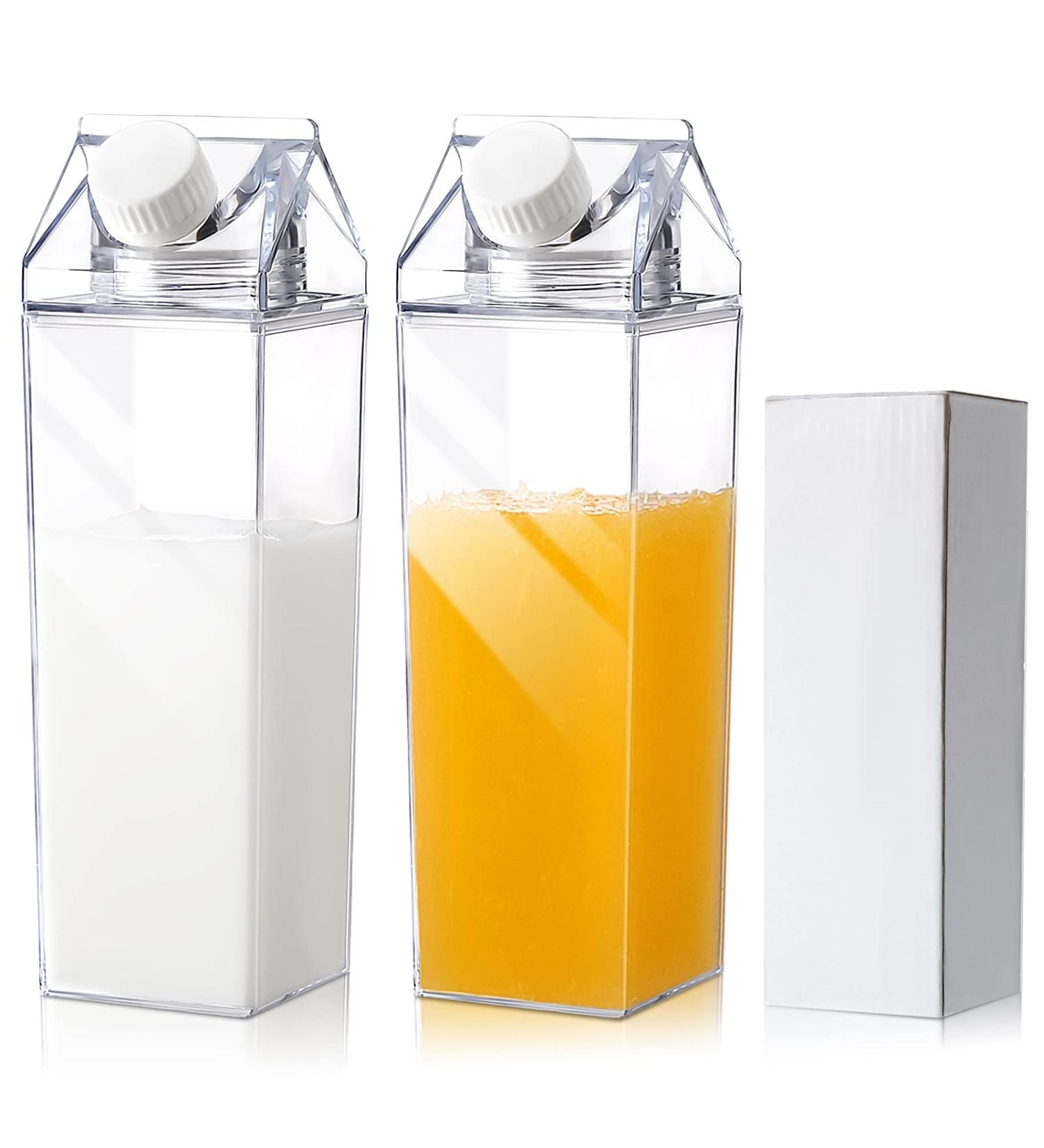 17 oz Clear Milk Carton Water Bottles - Reusable Portable Juice Tea Jug for Outdoor Activities (2 Pack) - Buy Online on SooperMarket.com