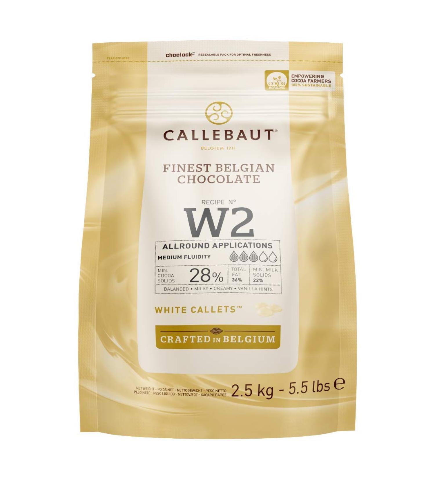 Callebaut W2 White Chocolate Couverture Callets - 28% Cocoa 2500g Pack | International Shipping Available - Buy Online on SooperMarket.com