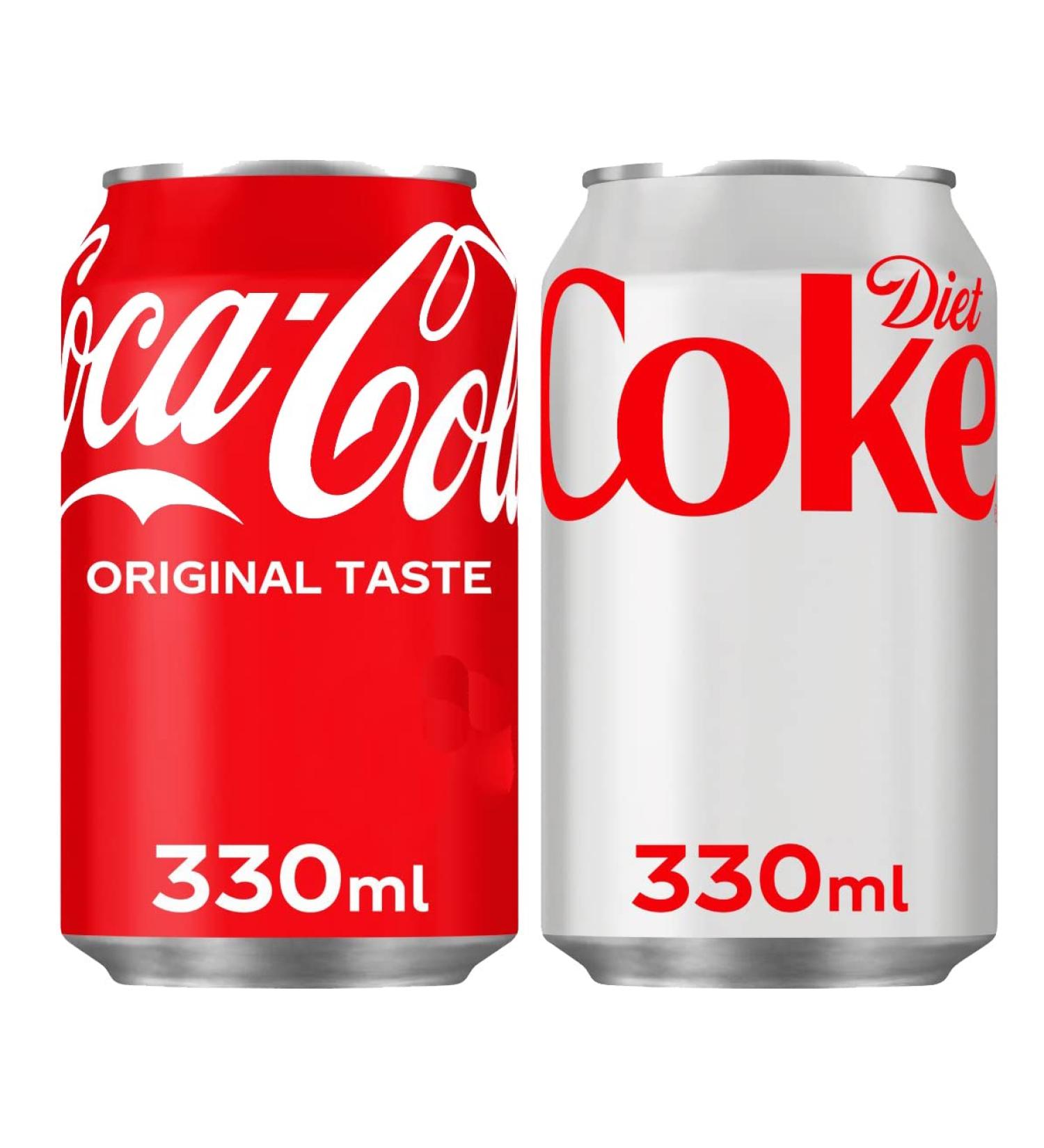 Soft Drink Bundle Assorted Sparkling Soft Drinks 330ml Cans 12x Coca Cola Can 330ml + 12x Diet Coke Can 330ml Total 24 Cans Boxed Treatz - Buy Online on SooperMarket.com