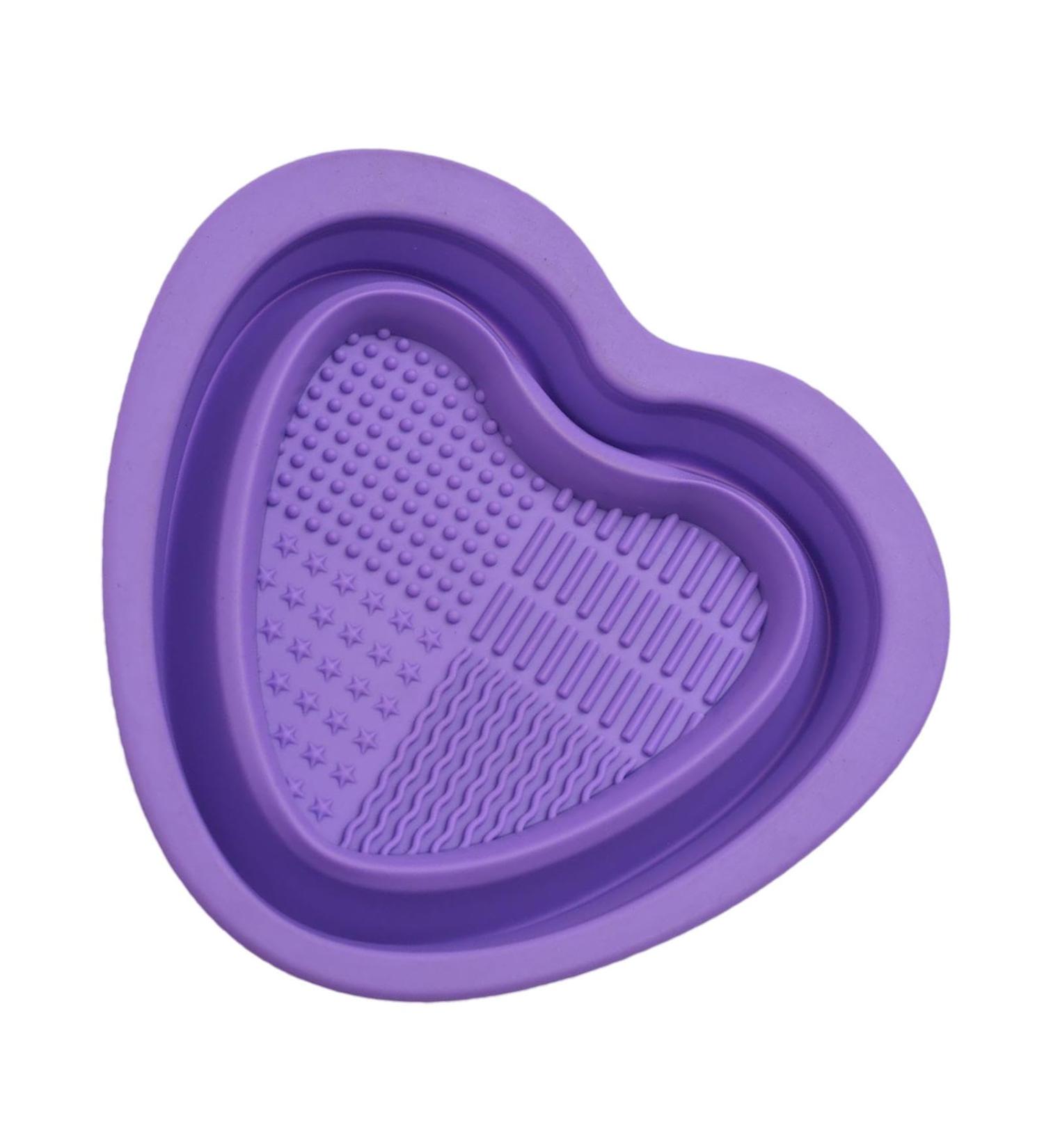 Bexdug Makeup Cleaning Bowl Heart Shape Silicone Makeup Brush Cleaning Mat Bowl | Portable Washing Tool for Brushes Sponges Makeup Cleaning Tools for Makeup Lovers Purple - Buy Online on SooperMarket.com