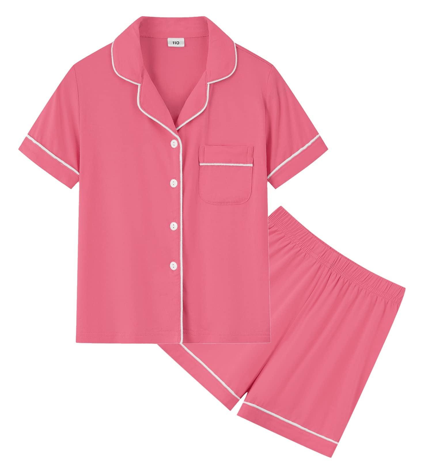 SWOMOG Unisex Girls Boys Modal Pyjamas Set | Button-Down Short Sleeve PJs | 6-7 Years Coral - Buy Online on SooperMarket.com
