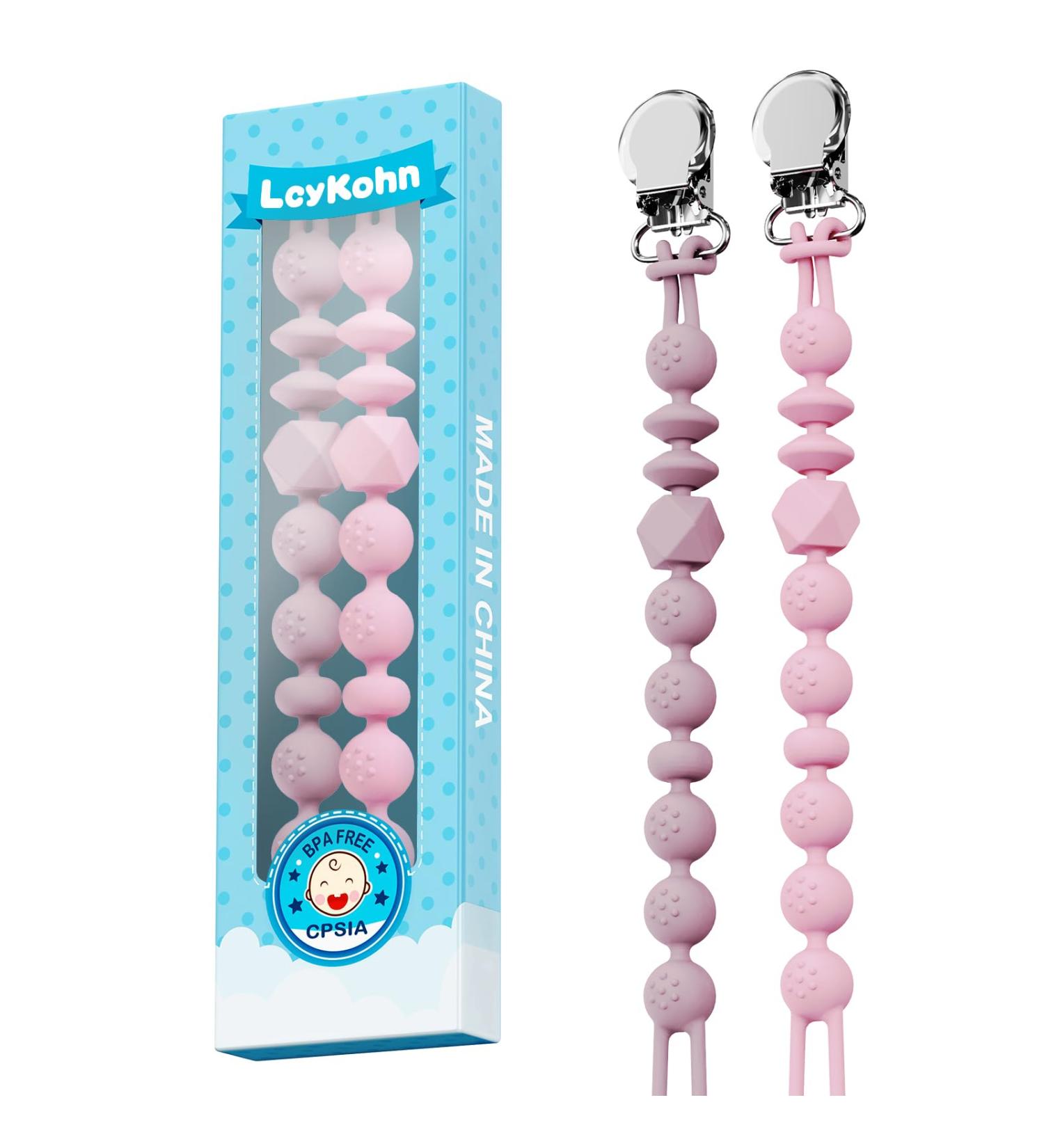 LcyKohn Blinky Clip Holder Pacifier Clips Strap Teether Toy for Newborn Baby Girl - Blush & Soft Lilac, 2-Pack - Buy Online on SooperMarket.com