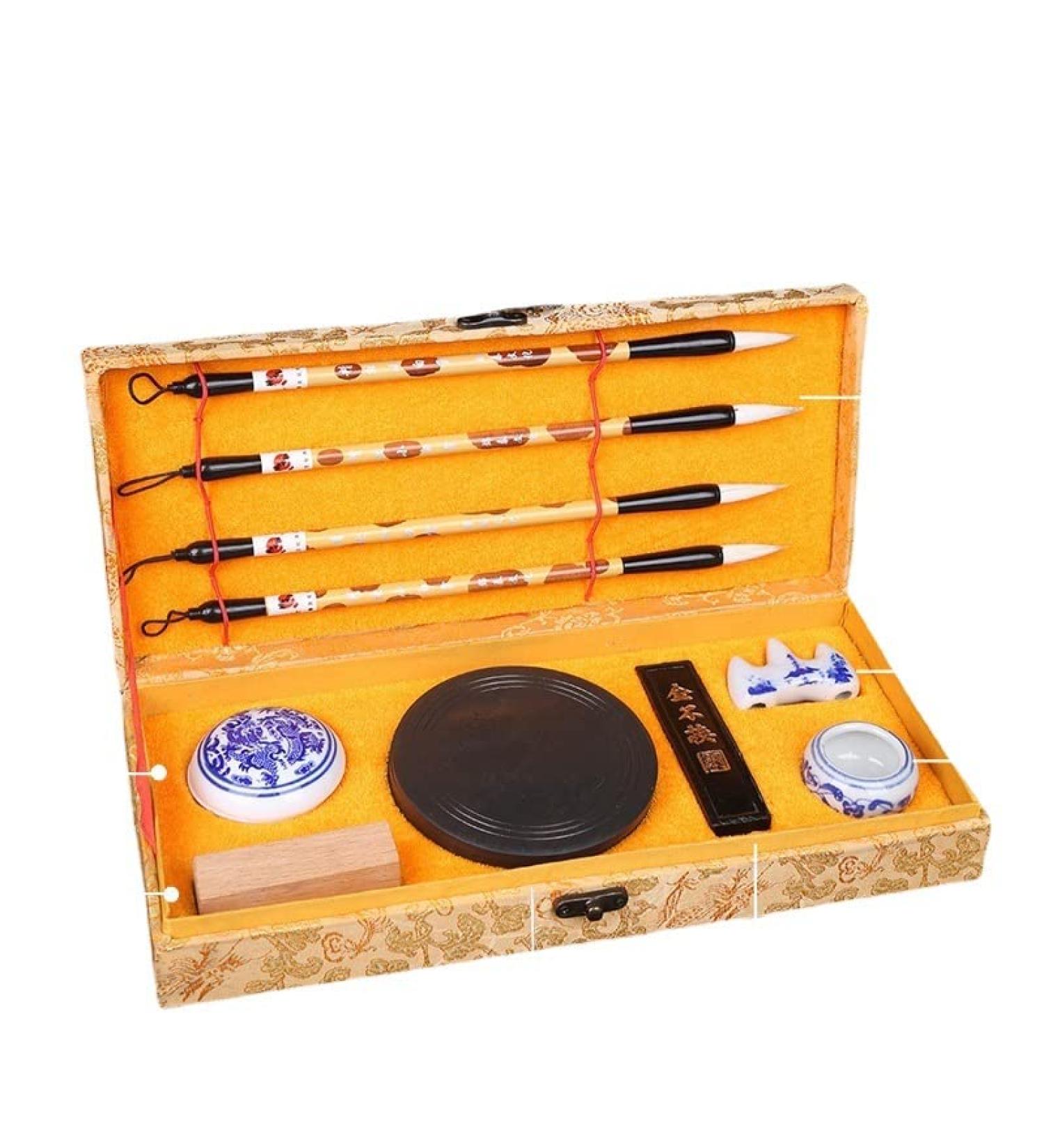 Buart Chinese Calligraphy 10 Pcs Gift Set - Yellow Sumi Water Writing Brushes for Beginners - Ideal for Chinese, Korean, Japanese Calligraphy - Buy Online on SooperMarket.com