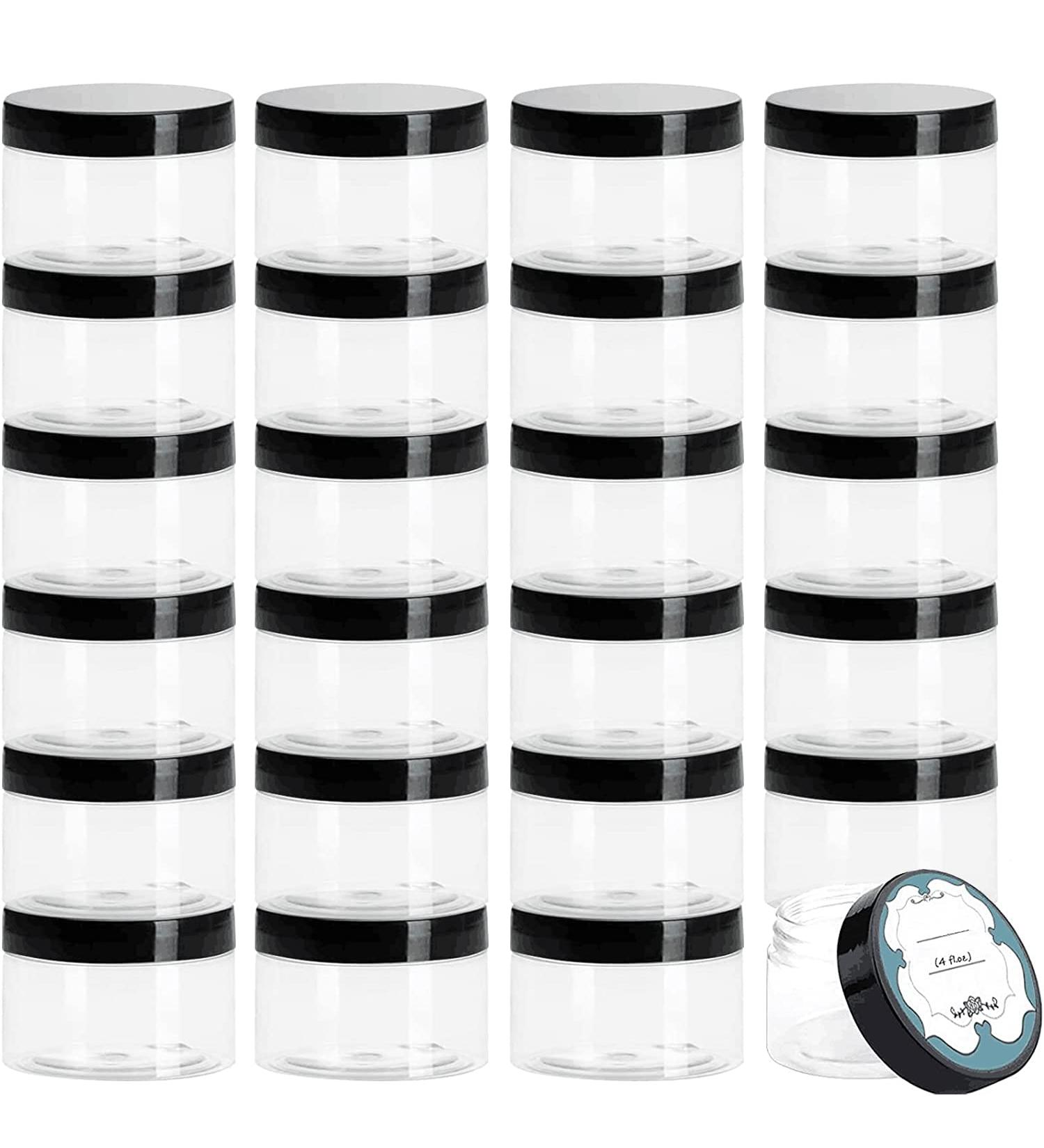 Qeirudu 4 oz Plastic Jars with Lids - 24 Pack Clear Round Containers for Body Butter, Scrubs, Lotions - Refillable Cosmetic Storage - Buy Online on SooperMarket.com