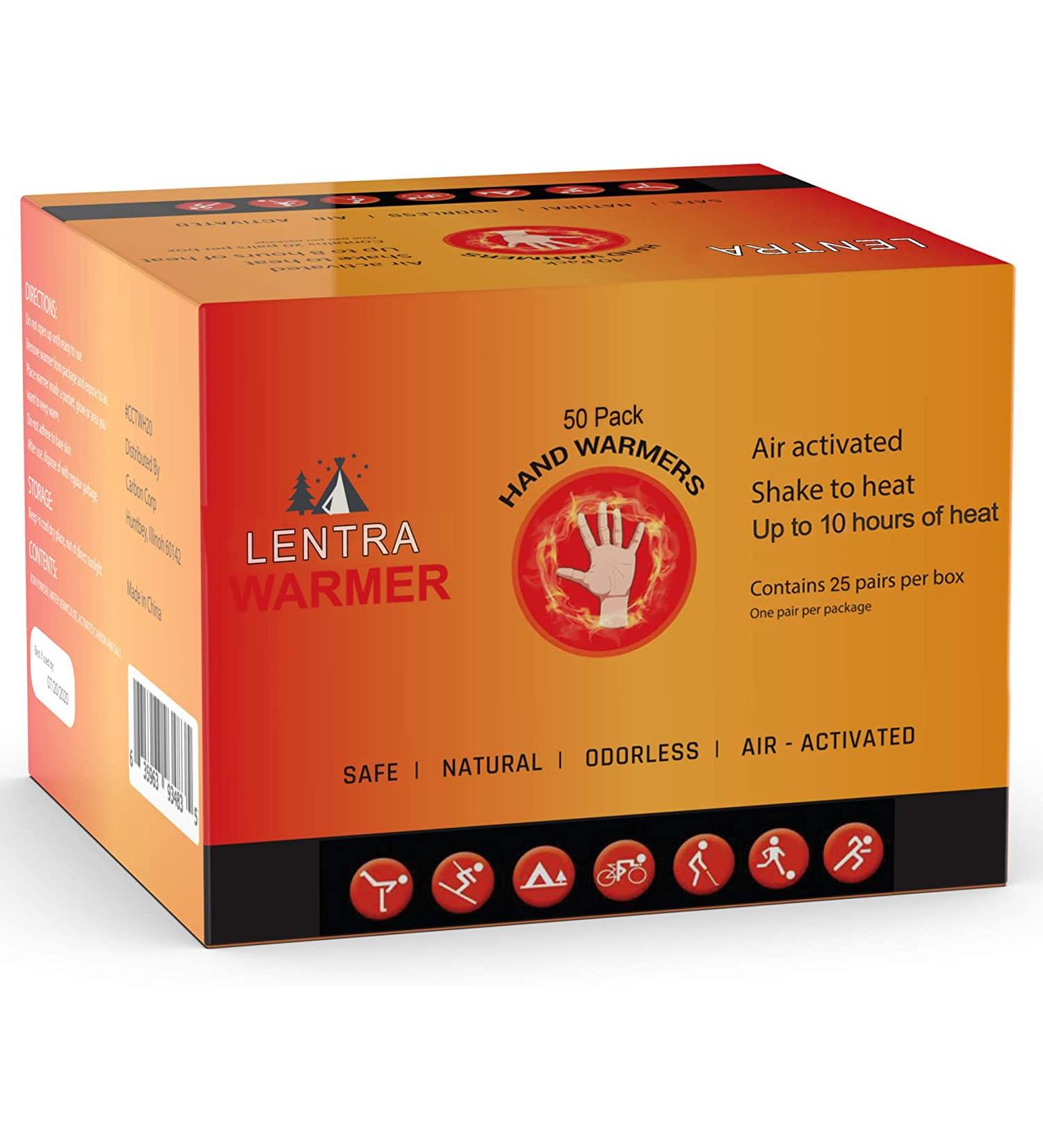 50 Count Hot Hand Warmers | 10-Hour Long Lasting Heat Packs for Hands, Toes & Body | TSA Approved - Buy Online on SooperMarket.com