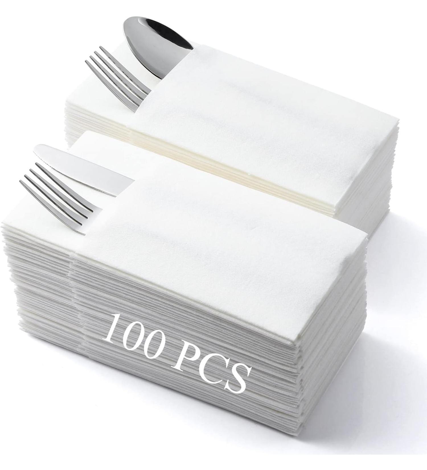 LEKOCH 100 PCs Premium White Single-Way Cutlery Napkins | Air Laid Fabric-Style Pre-Folded Bags for Weddings | 43x30 cm Quality Napkins - Buy Online on SooperMarket.com