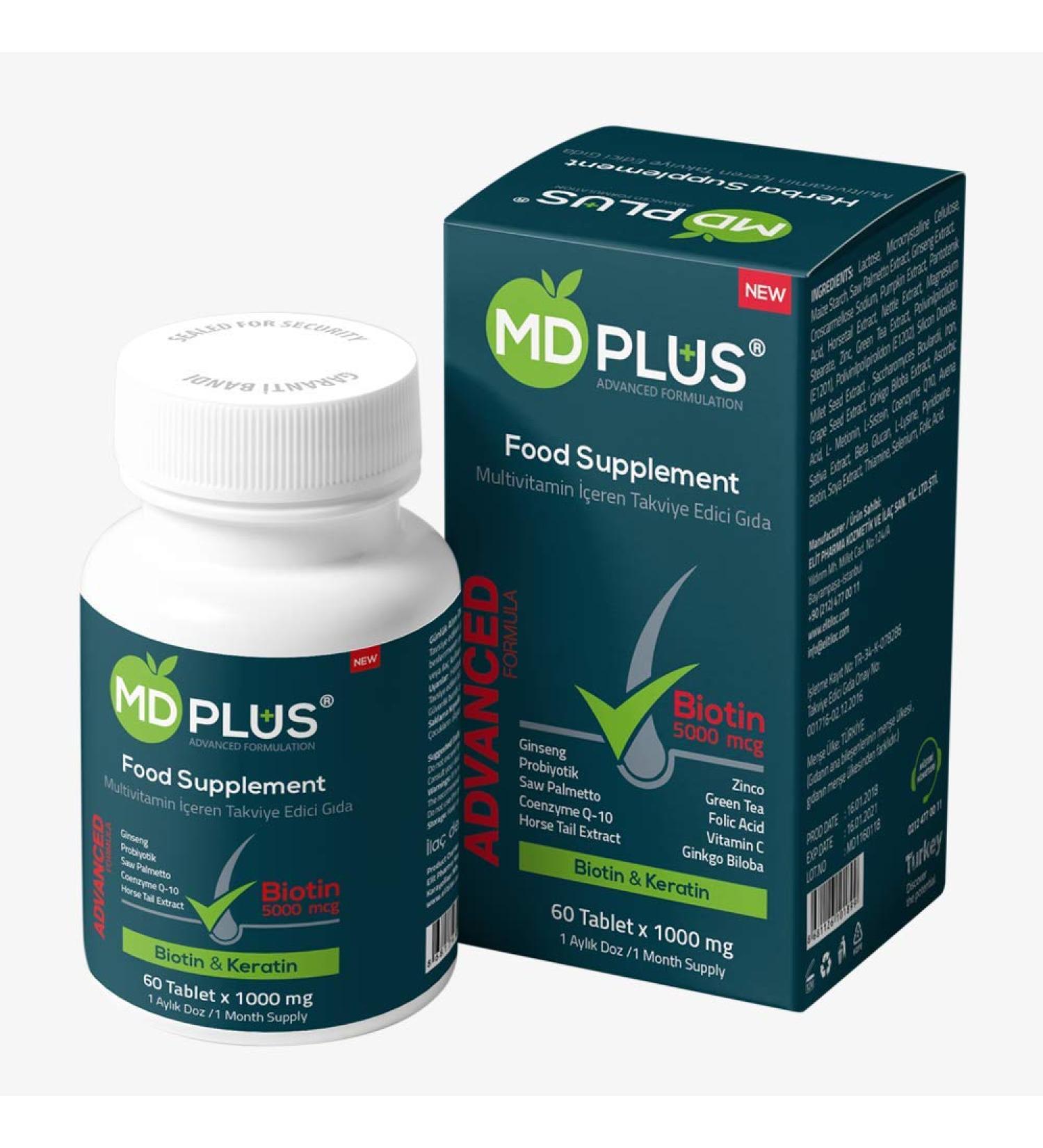 HairMD MD Plus Hair Growth Multivitamin Tablets - Biotin, Keratin, Saw Palmetto - Hair Loss Treatment & DHT Blocker - Buy Online on SooperMarket.com