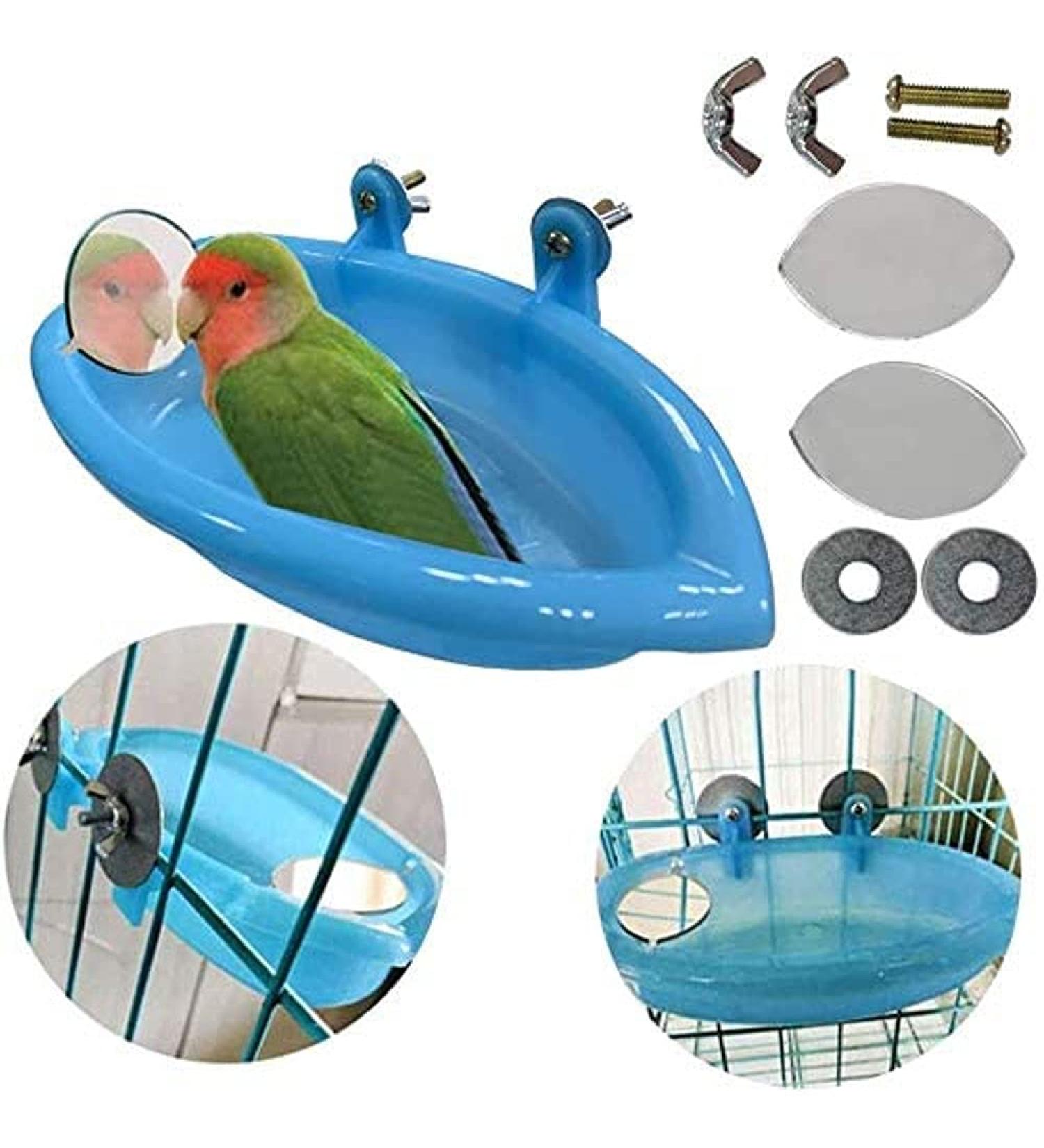 SHINYLYL Bird Bath Tub Bowl Hanging Toy for Parrot Budgie Cockatiel Cage (Blue) - Buy Online on SooperMarket.com