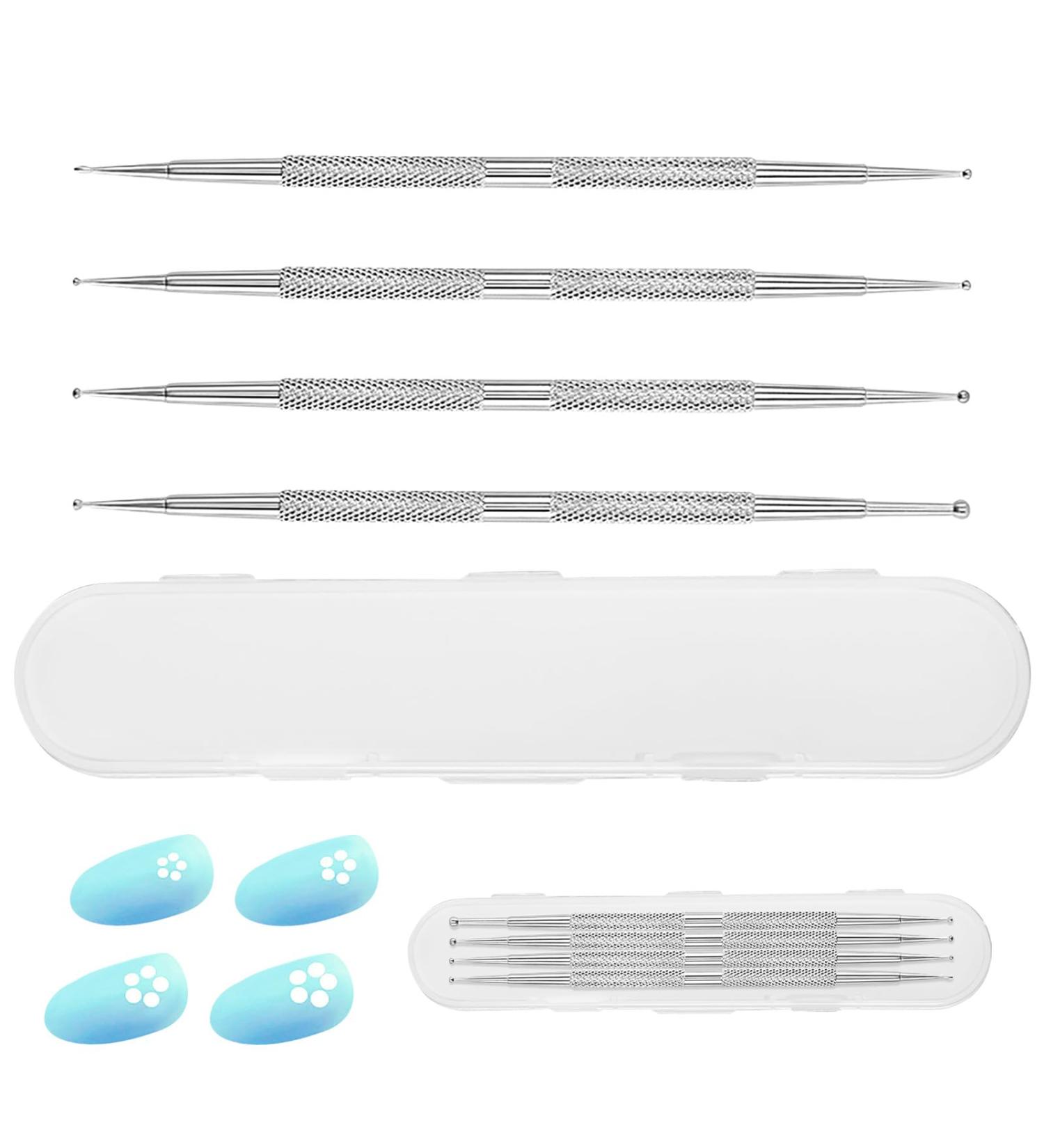 KMZ 4 Pcs Stainless Steel Nail Art Kit - Professional Ball End Dotting Pen & Brushes for Rhinestone & Polymer Clay Designs - Buy Online on SooperMarket.com
