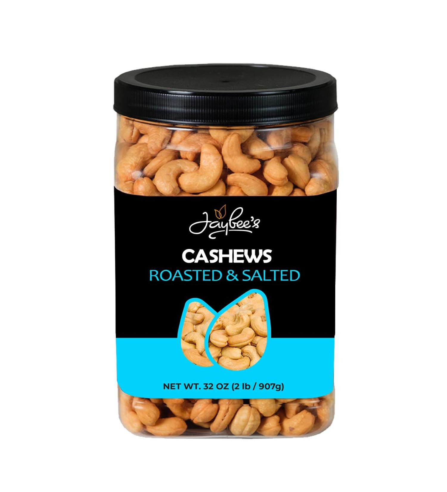 Jaybee's Nuts Roasted Salted Cashews 32 oz Reusable Container - Whole Similar to Organic, Everyday Healthy Snack for Keto Diet, Vegan, Great for Cooking, Baking, Salads - Kosher Certified - Buy Online on SooperMarket.com