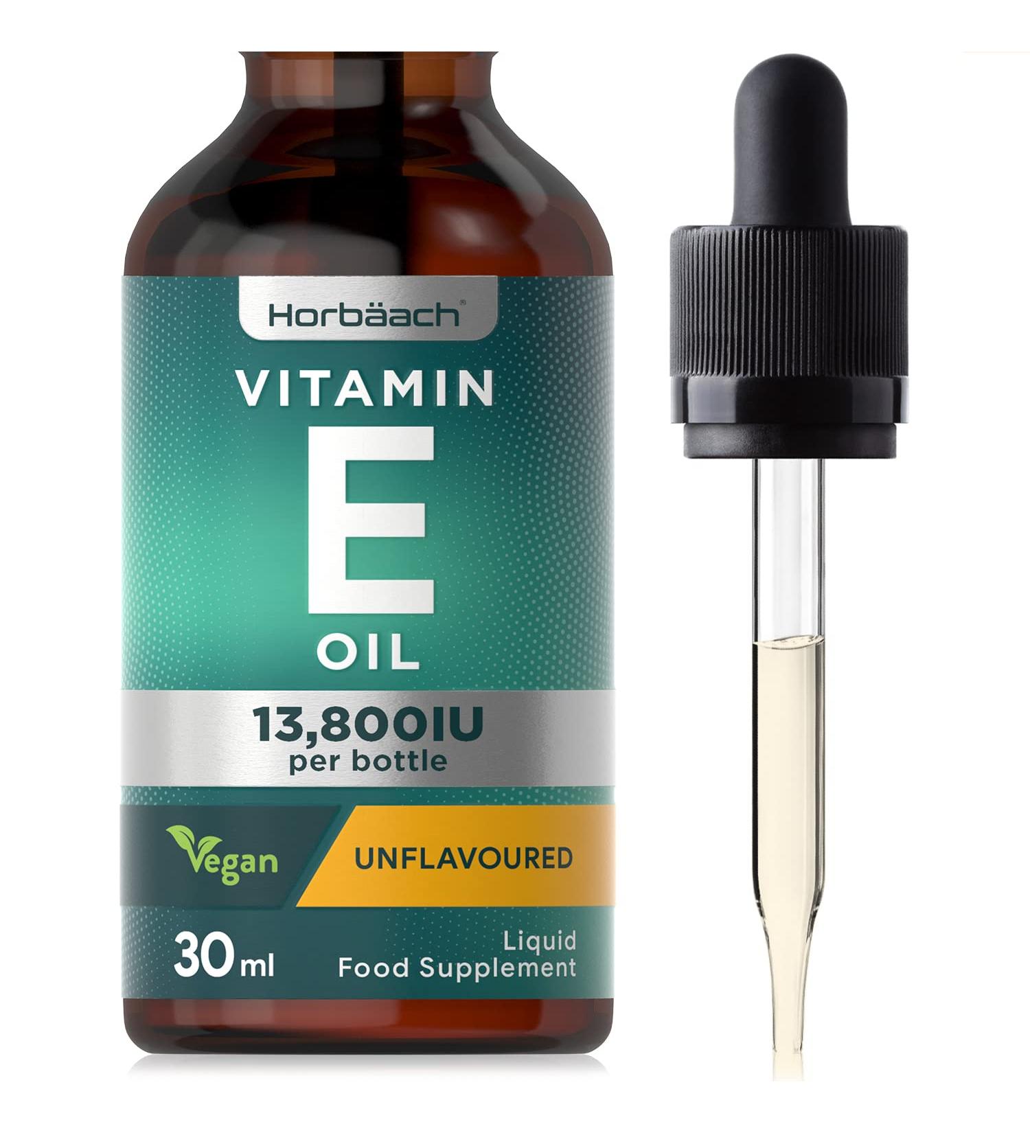 Vegan Vitamin E Oil Oral Drops 30ml | 230iu | 13 800iu per Bottle | Unflavoured Liquid Supplement by Horbaach - Buy Online on SooperMarket.com