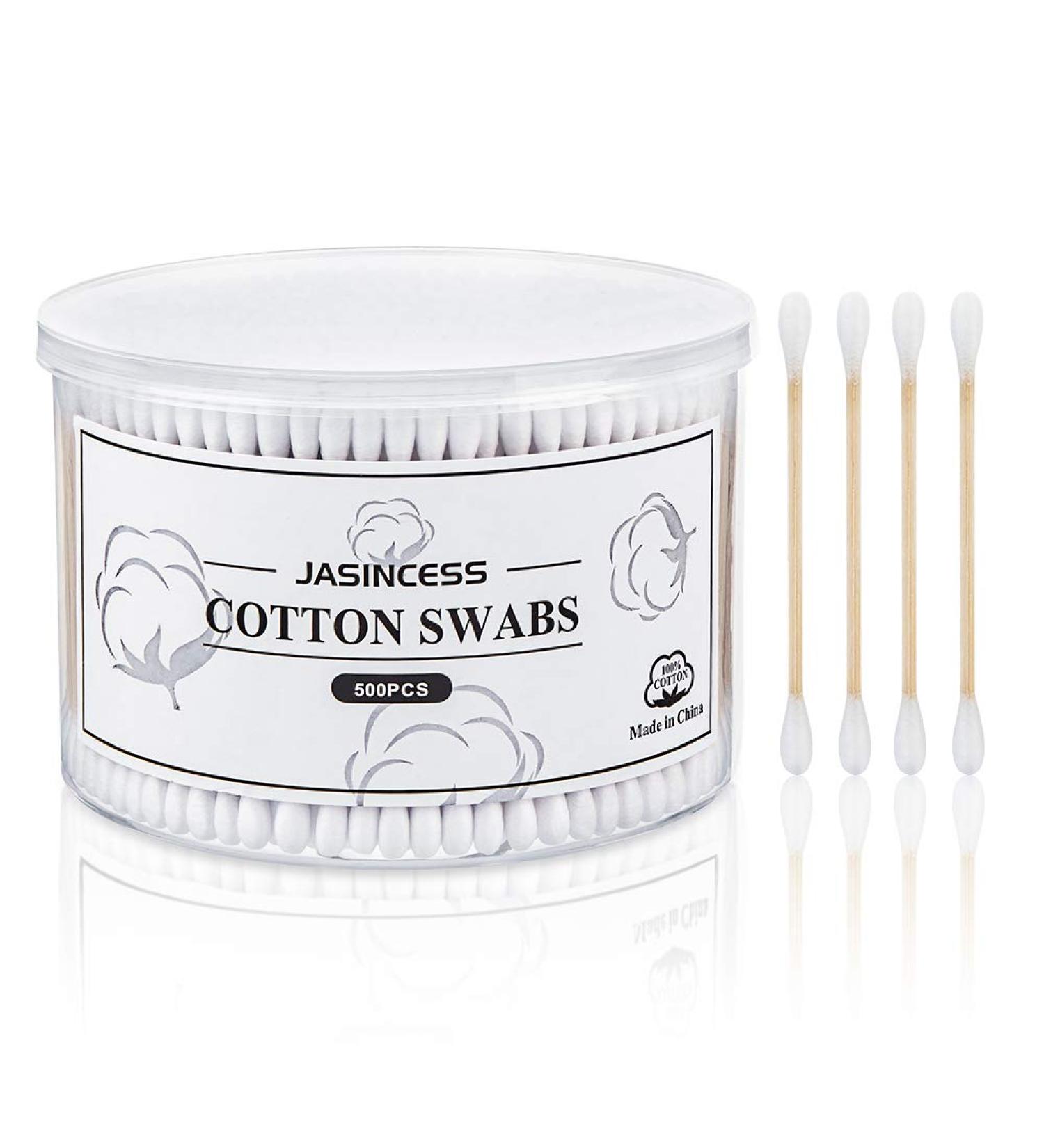 Jasincess 500 Cotton Swabs - Natural Double Round Lace with Bamboo Sticks | Multifunctional Sanitary Swabs for Home & Travel - Buy Online on SooperMarket.com