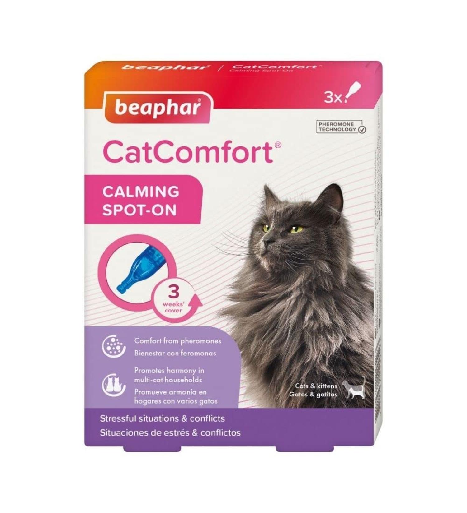 Beaphar | CatComfort Calming Spot-On | Reduces Anxiety & Stress | Fast-Acting | Starts to Work in 15 Minutes | Ideal for Short-Term Events like Fireworks | Promotes Bonding | 3 Pipettes
