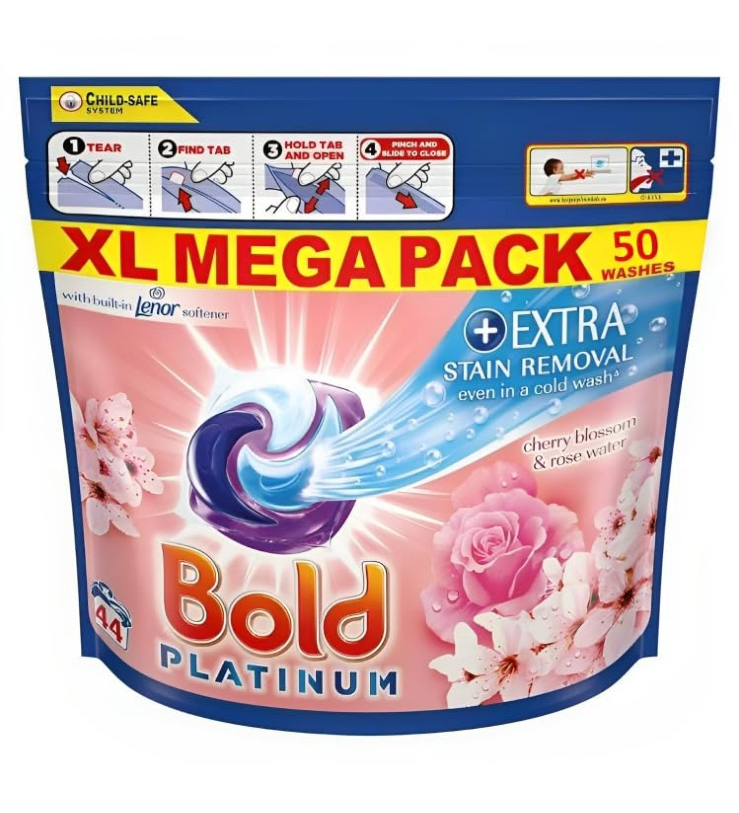 Bold Platinum Pods Laundry Detergent Washing Liquid Pods/Capsules 50 Washes - Cherry Blossom & Rose Water - Extra Stain Removal Even In a Cold Wash Cherry Blossom 50 count (Pack of 1) - Buy Online on SooperMarket.com