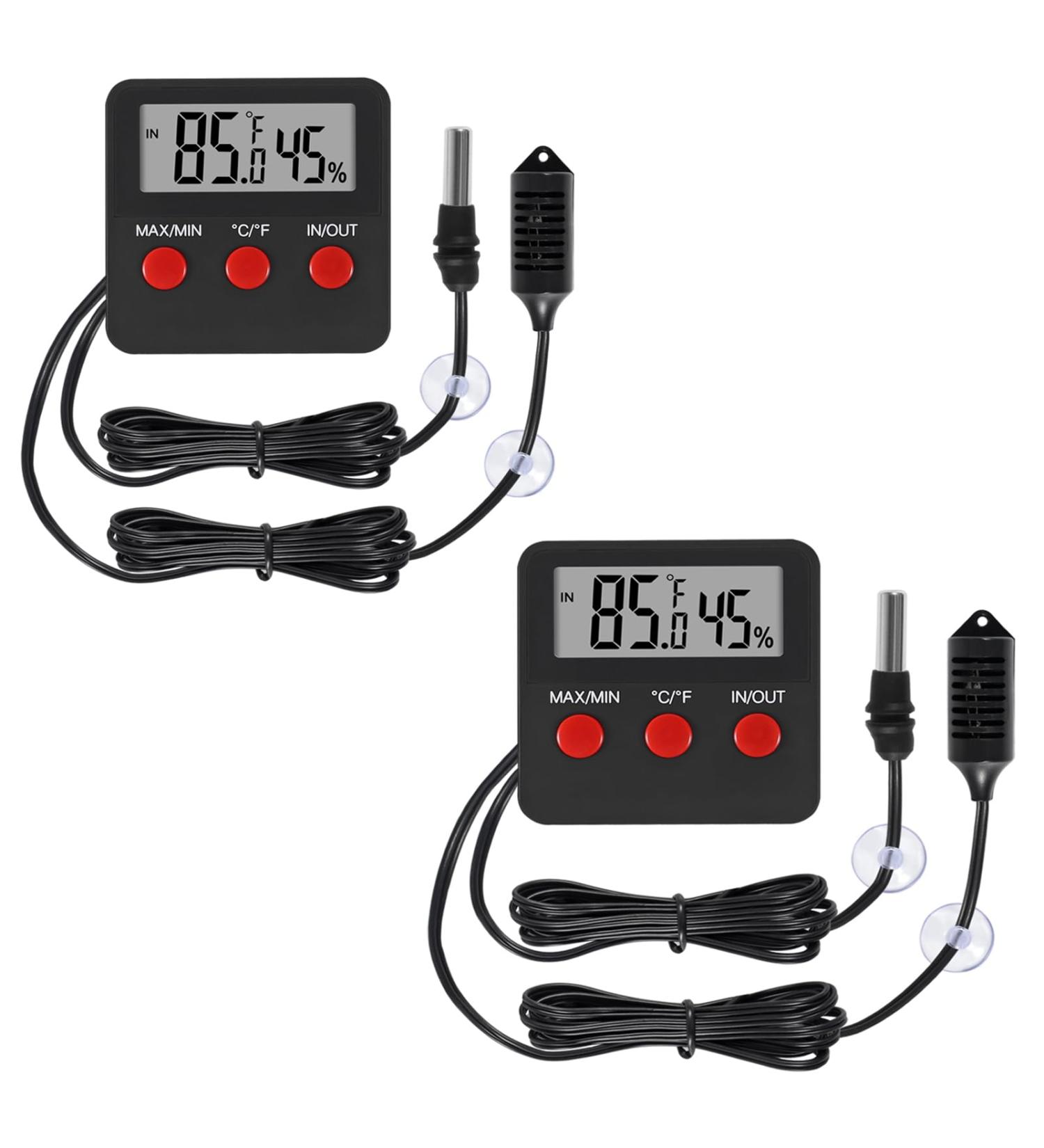2Pcs Digital Thermometer and Humidity Thermometers Indoor and Outdoor Digital Temperature and Hygrometer Gauge with Probe for Reptile Terrarium Thermometer Pet Keeping - Buy Online on SooperMarket.com