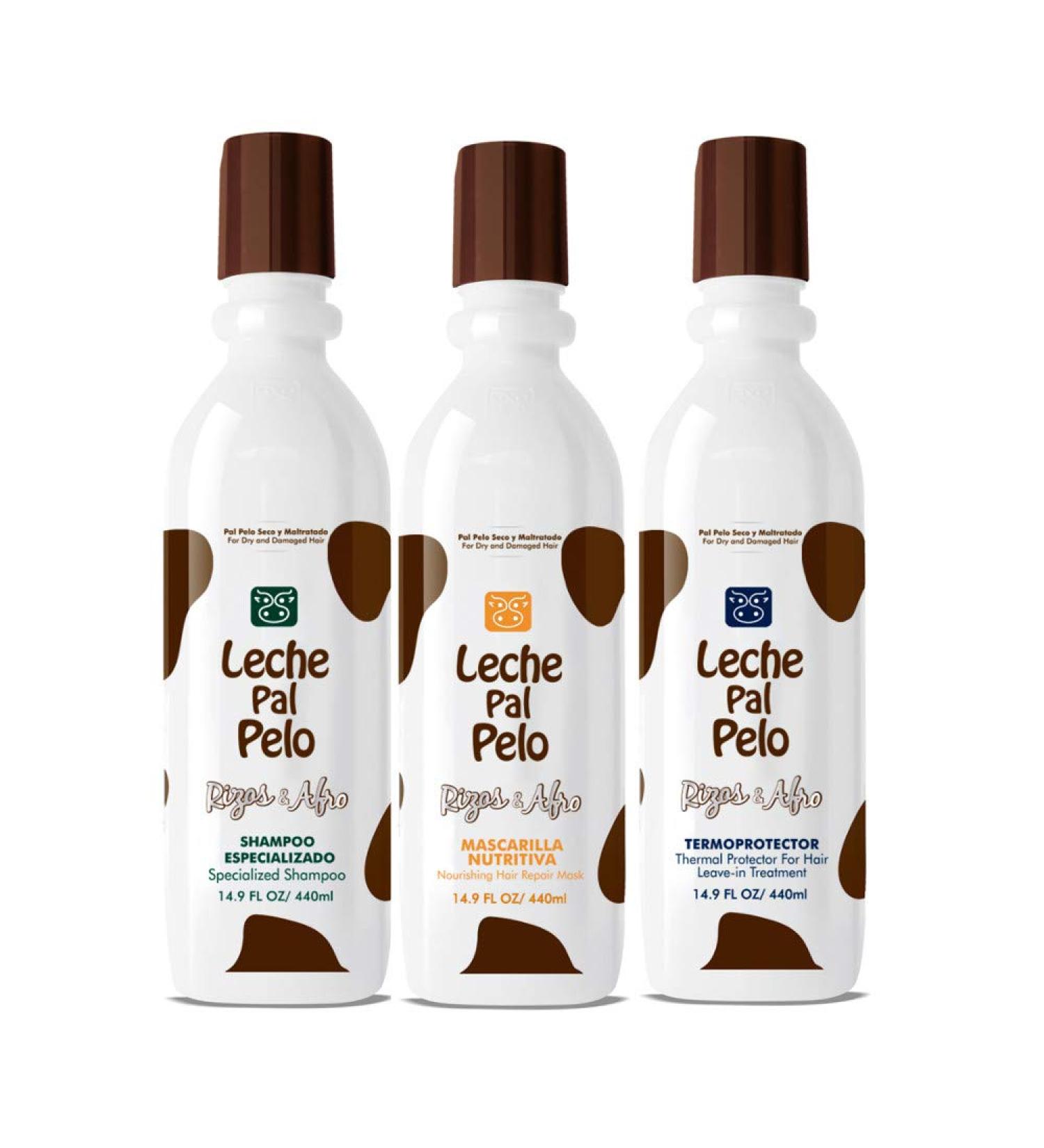 Leche Pal Pelo Rizos/Afro Specialized Shampoo Nourishing Hair Repair Mask Thermalprotectant Champu Especializado Mascarilla Nutritiva Termoprotector 14.9oz-440ml x3 (Set/Kit 14.9oz-440ml x3)
