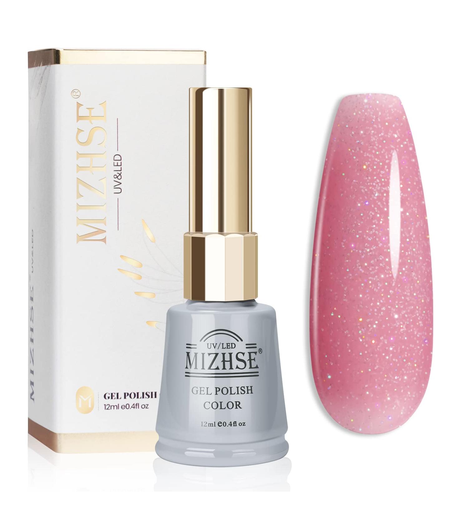 Rose Pink Glitter Gel Nail Polish - 12mL Sheer Nude Pink Shimmery Jelly Gel Polish - Buy Online on SooperMarket.com