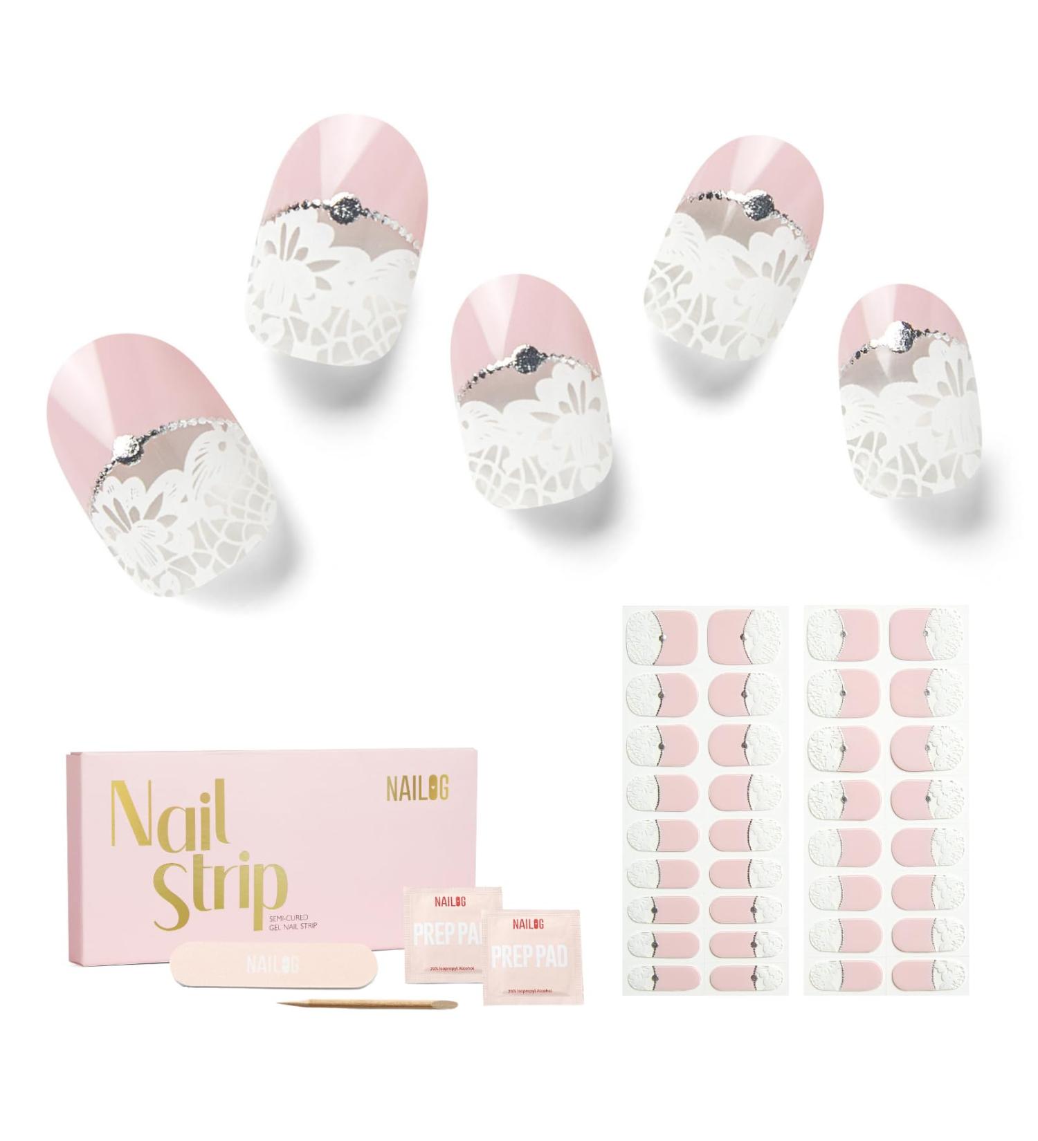 NAILOG Semi Cured Gel Nail Strips 34 pcs Salon-Quality Gel Nail Stickers Long Lasting Nail Wraps for Women with Soft Gel Finish (Yes I Do) - Buy Online on SooperMarket.com